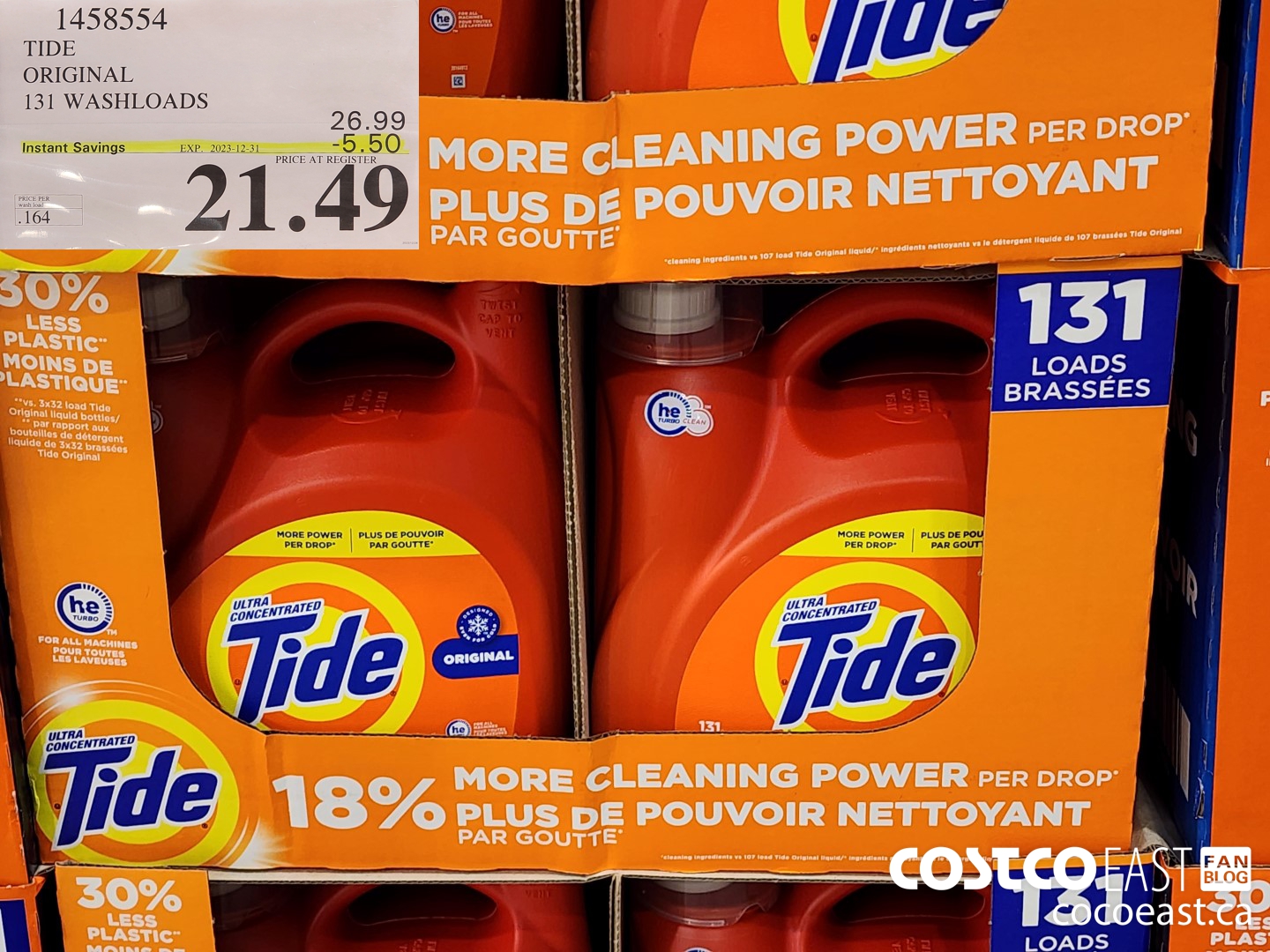 1458554 TIDE ORIGINAL 131 washloads ($5.50 INSTANT SAVINGS EXPIRES ON 2023-12-31) $21.49