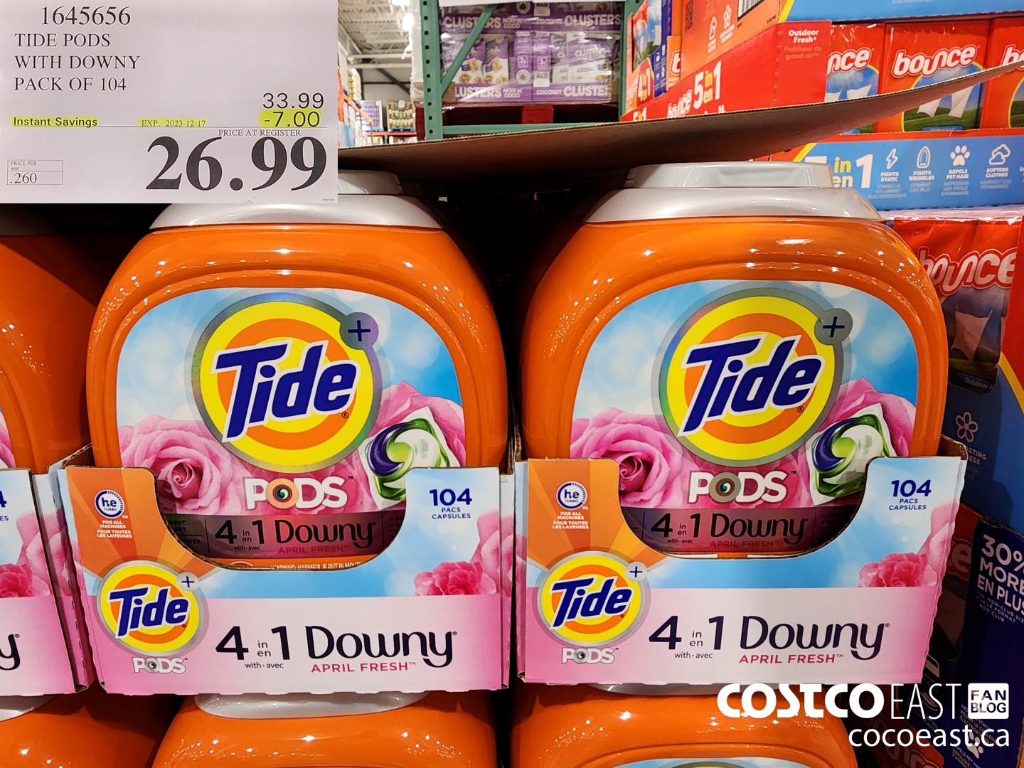1645656 TIDE PODS WITH DOWNY PACK OF 104 ($7.00 INSTANT SAVINGS EXPIRES ON 2023-12-17) $26.99