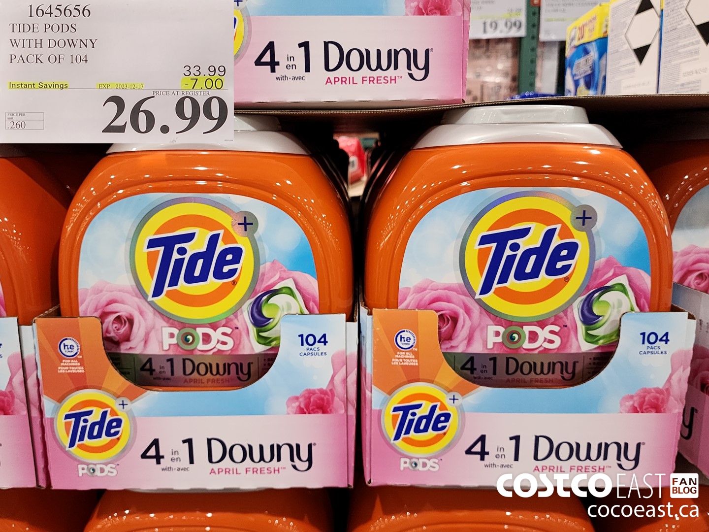1645656 TIDE PODS WITH DOWNY PACK OF 104 ($7.00 INSTANT SAVINGS EXPIRES ON 2023-12-17) $26.99