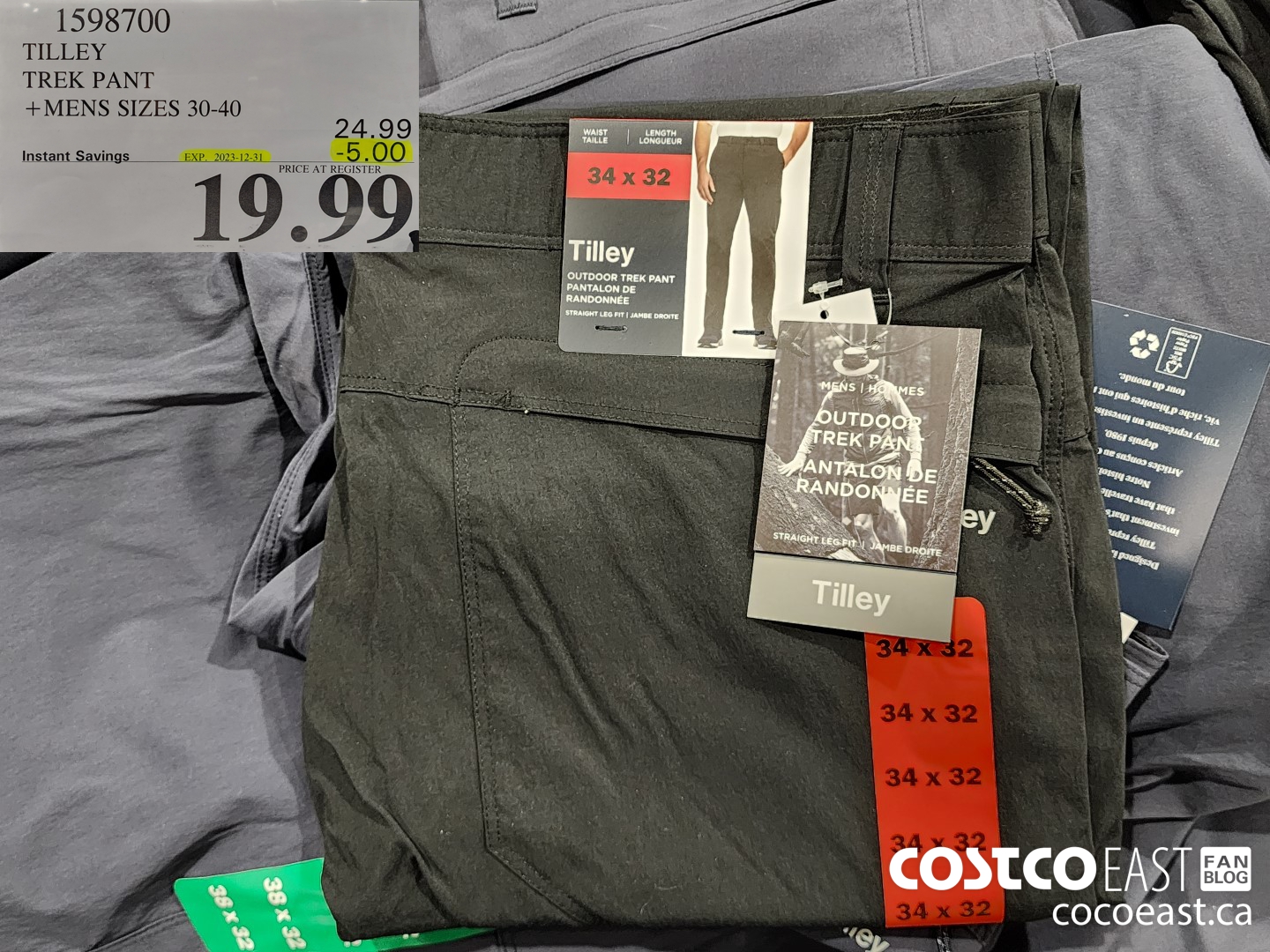 1598700 TILLEY TREK PANT +MENS SIZES 30-40 ($5.00 INSTANT SAVINGS EXPIRES ON 2023-12-31) $19.99