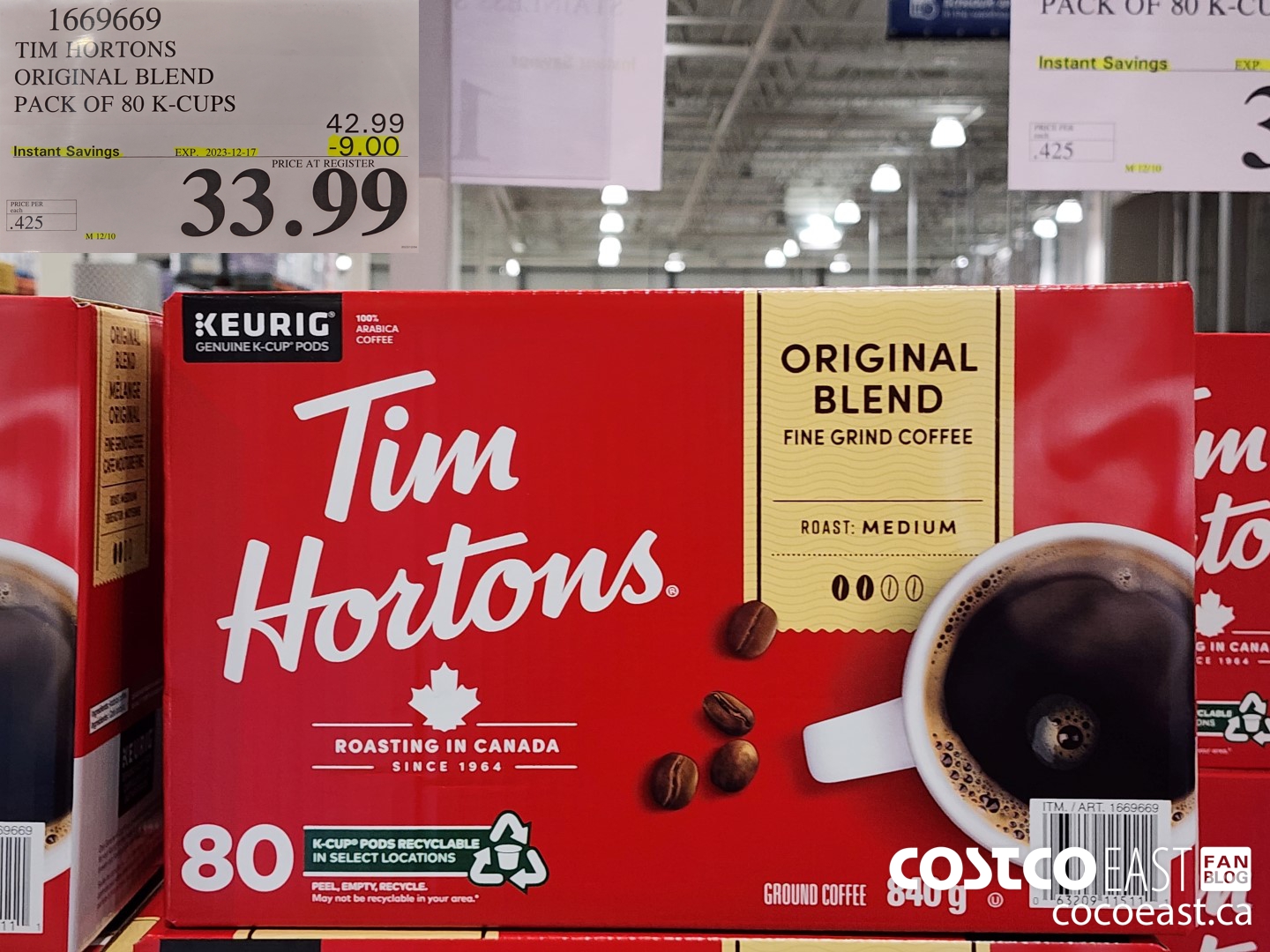 1669669 TIM HORTONS ORIGINAL BLEND PACK OF 80 K-CUPS ($9.00 INSTANT SAVINGS EXPIRES ON 2023-12-17) $33.99