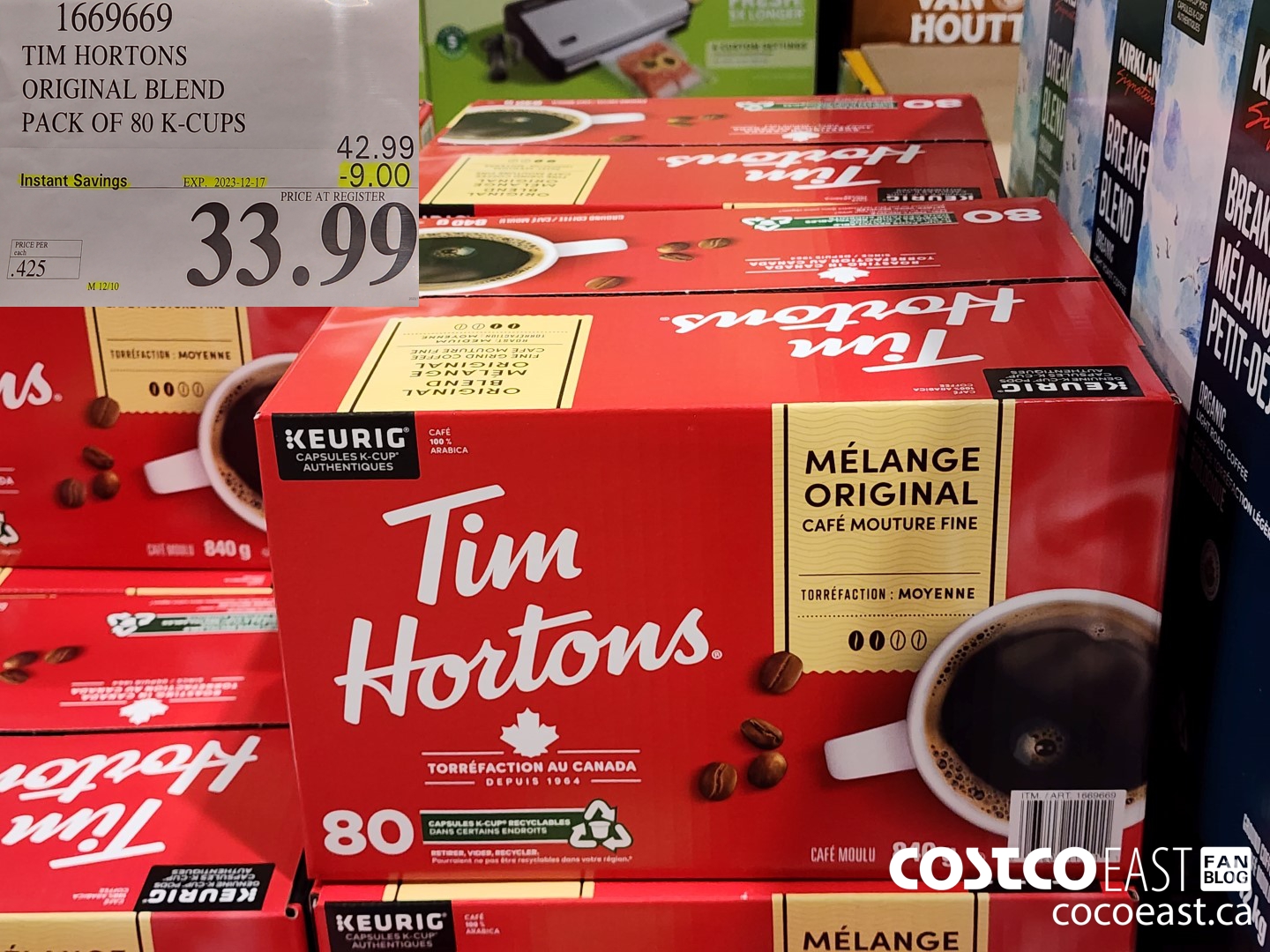 1669669 TIM HORTONS ORIGINAL BLEND PACK OF 80 K-CUPS ($9.00 INSTANT SAVINGS EXPIRES ON 2023-12-17) $33.99