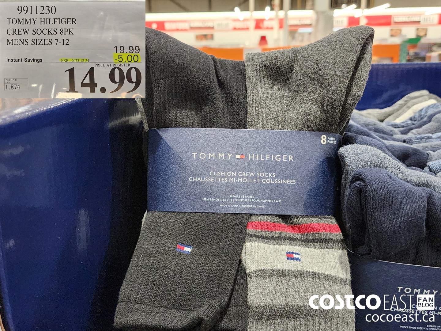 9911230 TOMMY HILFIGER CREW SOCK 8PK MENS SIZES 7-12 ($5.00 INSTANT SAVINGS EXPIRES ON 2023-12-24) $14.99