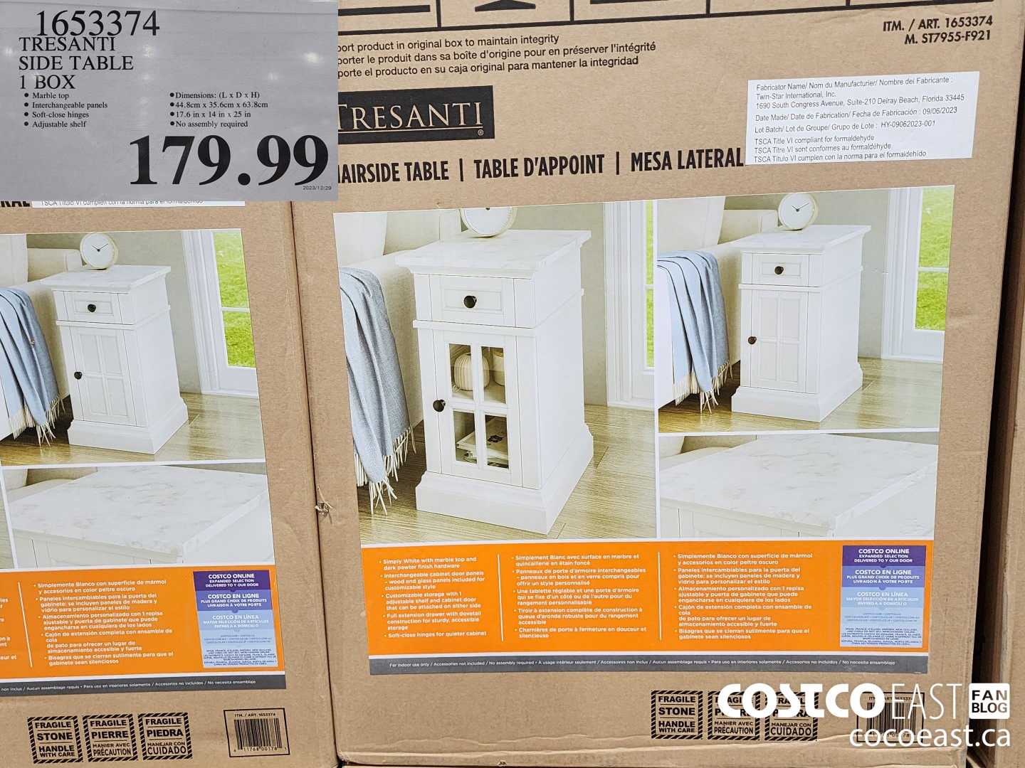 1653374 TRESANTI SIDE TABLE 1 BOX $179.99