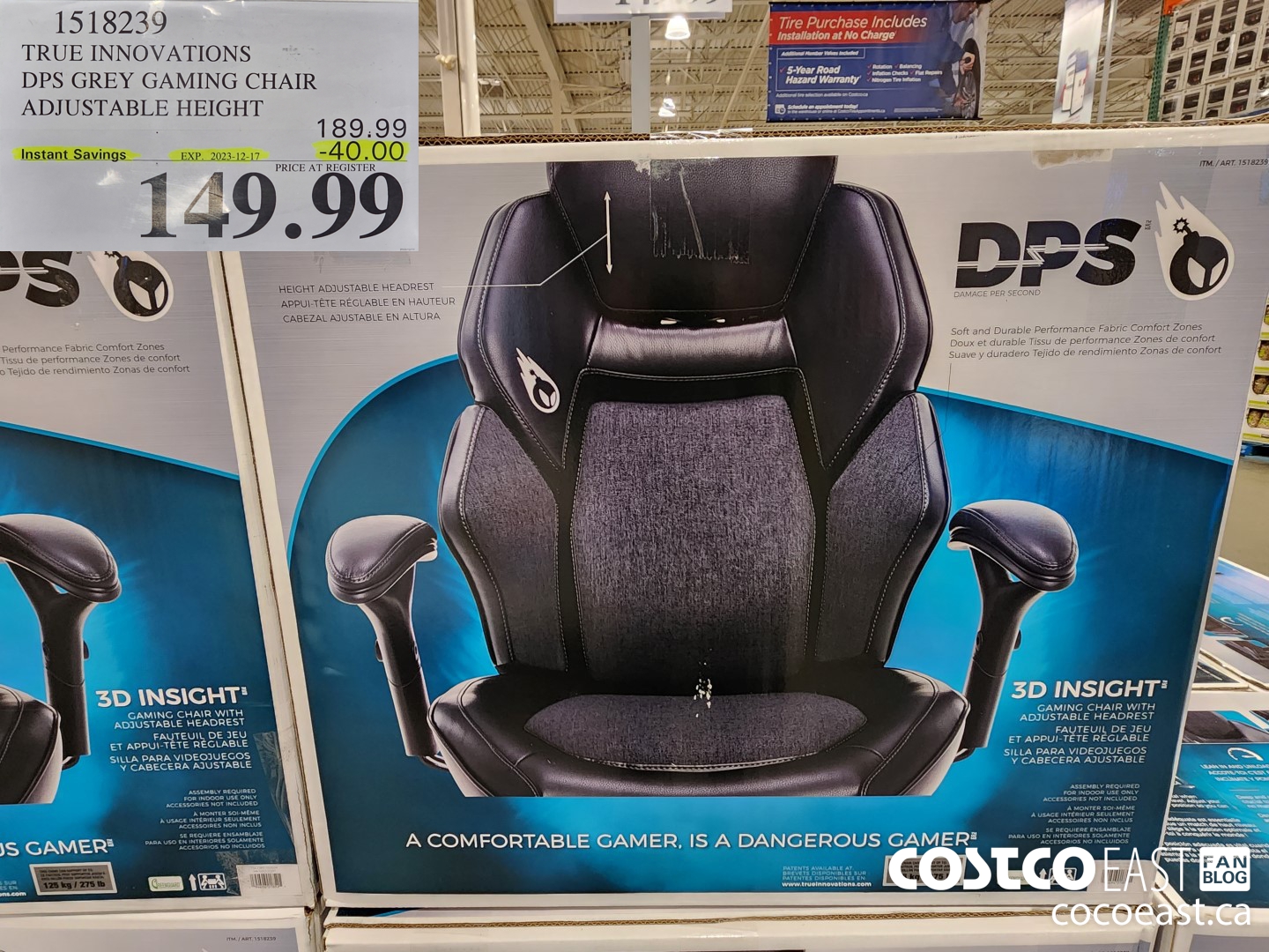 1518239 TRUE INNOVATIONS DPS GREY GAMING CHAIR ADJUSTABLE HEIGHT ($40.00 INSTANT SAVINGS EXPIRES ON 2023-12-17) $149.99