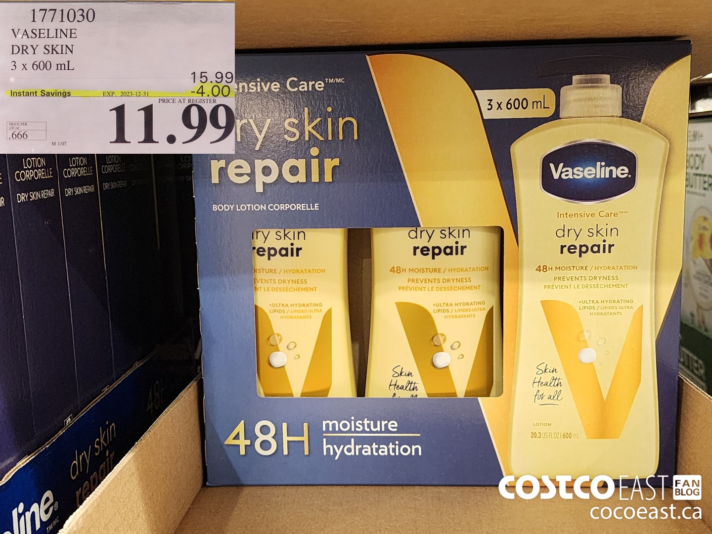 1771030 VASELINE DRY SKIN 3 x 600 mL ($4.00 INSTANT SAVINGS EXPIRES ON 2023-12-31) $11.99