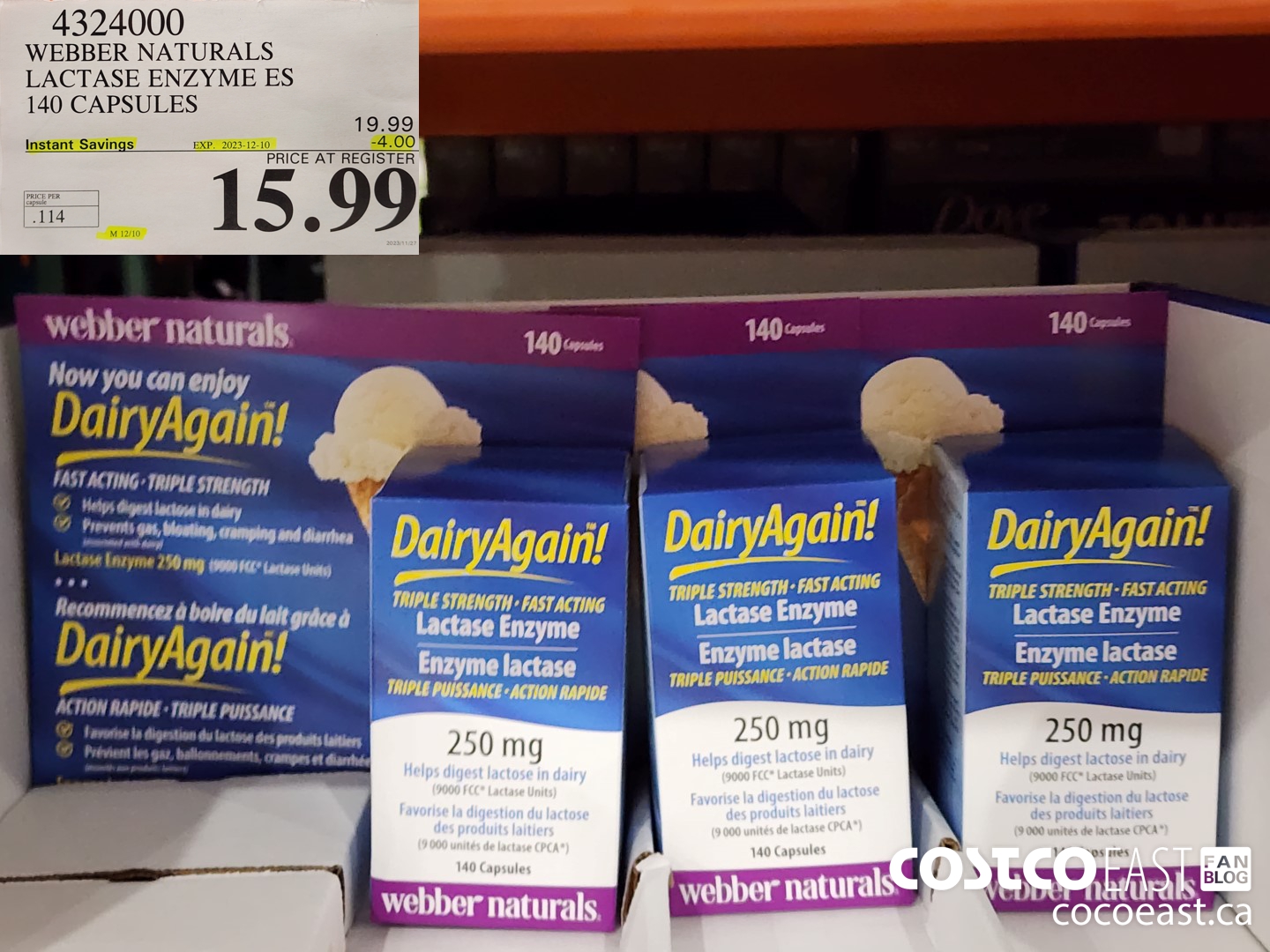 4324000 WEBBER NATURALS LACTASE ENZYME ES 140 CAPSULES ($4.00 INSTANT SAVINGS EXPIRES ON 2023-12-10) $15.99