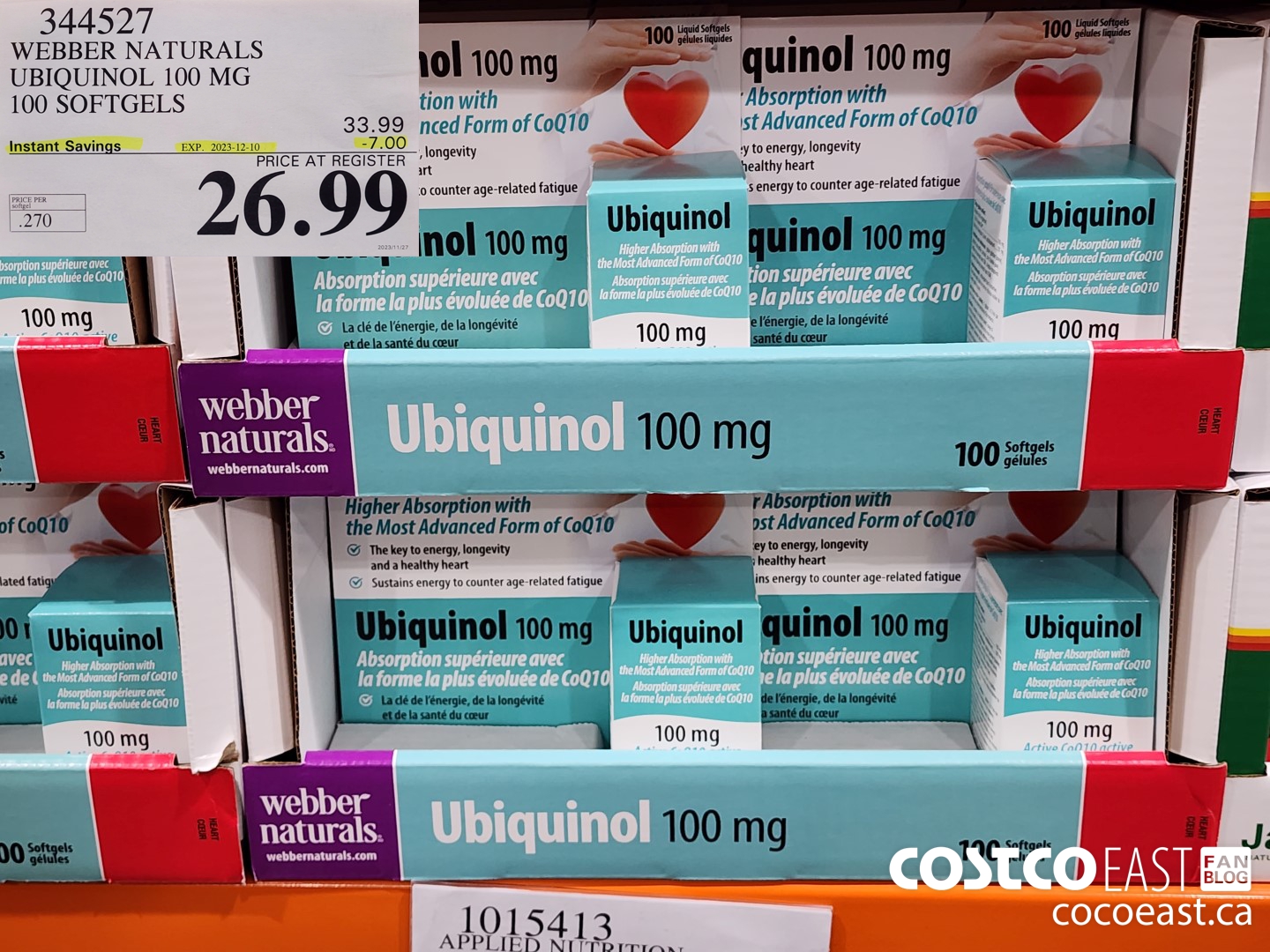 344527 WEBBER NATURALS UBIQUINOL 100 MG 100 SOFTGELS ($7.00 INSTANT SAVINGS EXPIRES ON 2023-12-10) $26.99