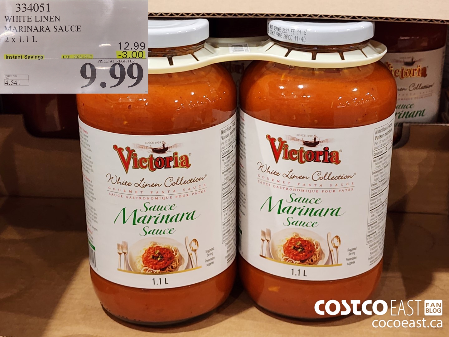 334051 WHITE LINEN MARINARA SAUCE 2 X 1.1L ($3.00 INSTANT SAVINGS EXPIRES ON 2023-12-17) $9.99