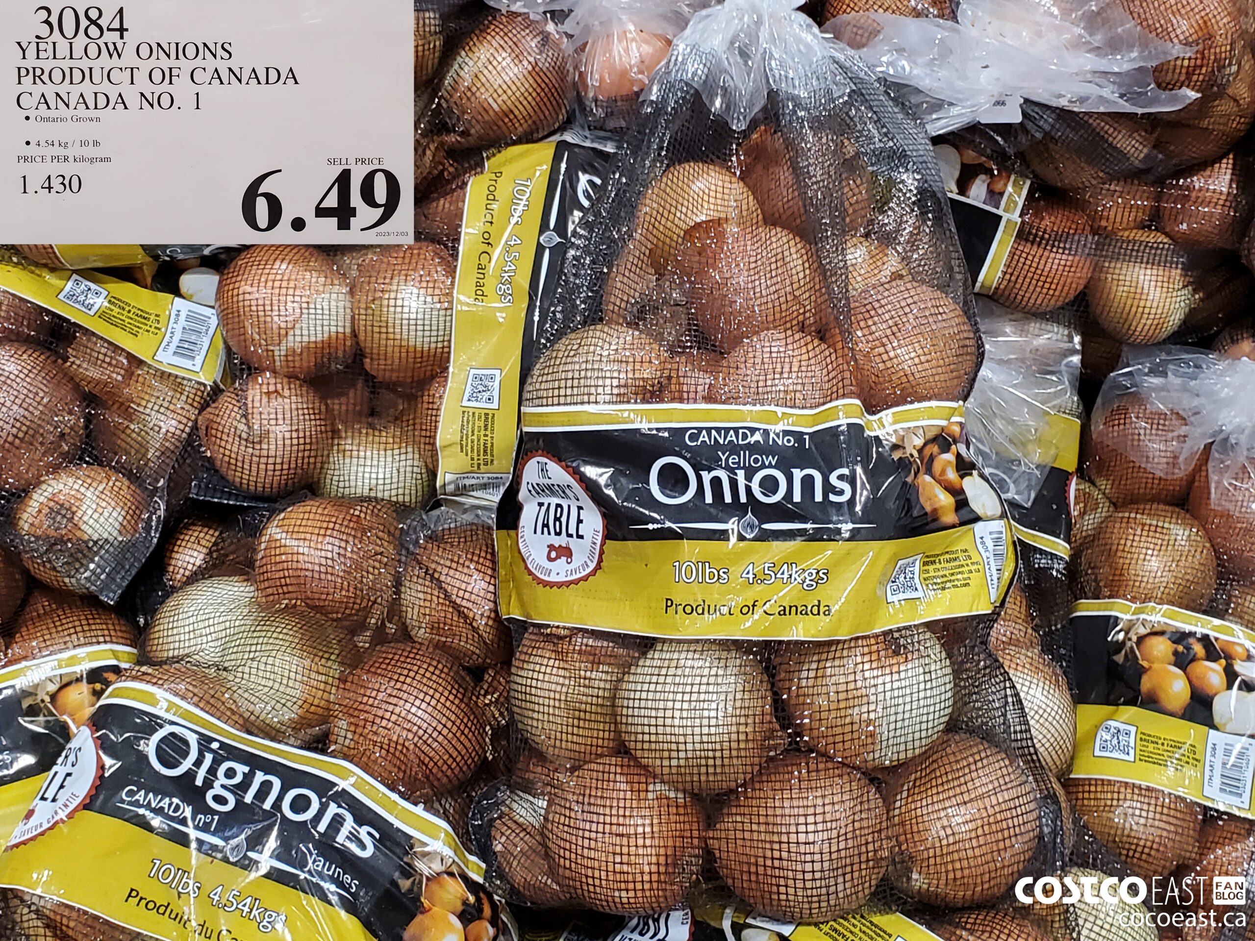 3084 YELLOW ONIONS PRODUCT OF CANADA CANADA NO. 1 $6.49