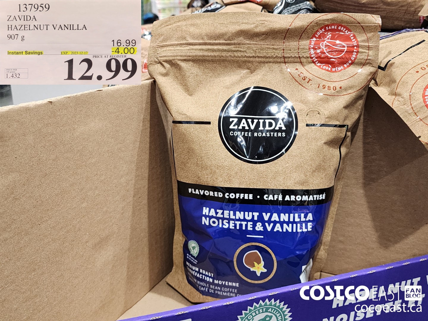 137959 ZAVIDA HAZELNUT VANILLA 907G ($4.00 INSTANT SAVINGS EXPIRES ON 2023-12-17) $12.99