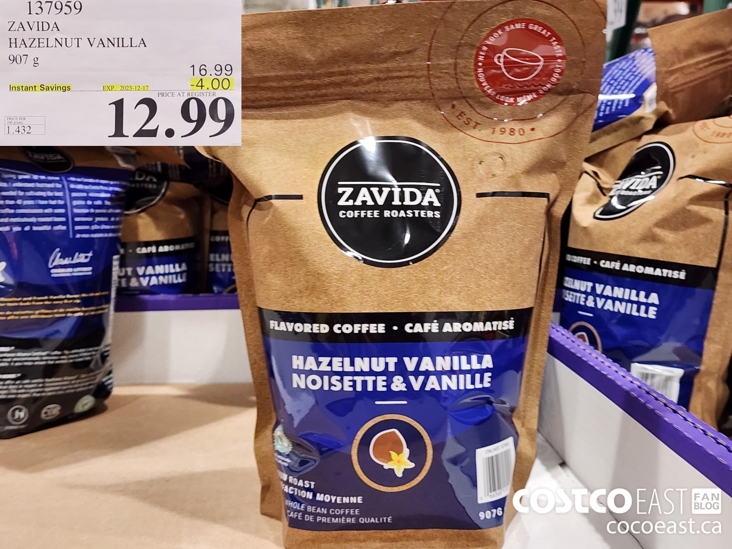 137959 ZAVIDA HAZELNUT VANILLA 907G ($4.00 INSTANT SAVINGS EXPIRES ON 2023-12-17) $12.99