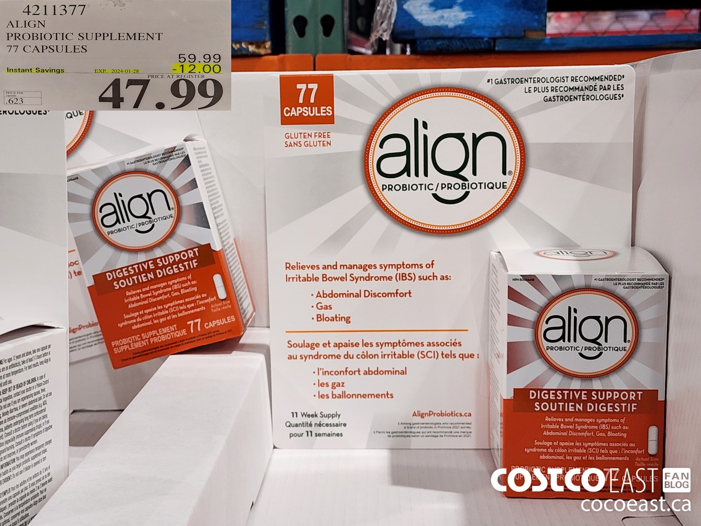 4211377 ALIGN PROBIOTIC SUPPLEMENT 77 CAPSULES ($12.00 INSTANT SAVINGS EXPIRES ON 2024-01-28) $47.99