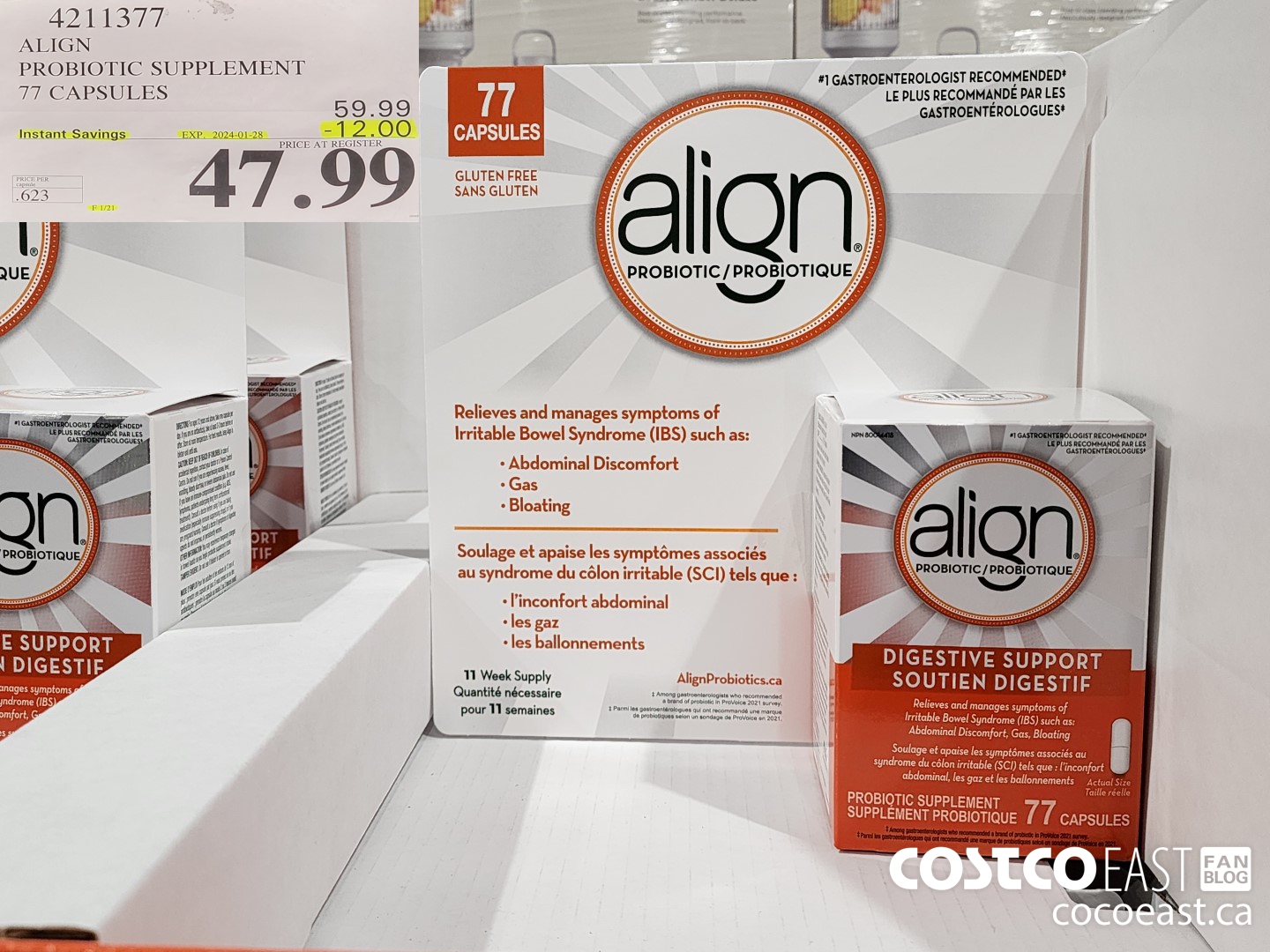 4211377 ALIGN PROBIOTIC SUPPLEMENT 77 CAPSULES ($12.00 INSTANT SAVINGS EXPIRES ON 2024-01-28) $47.99