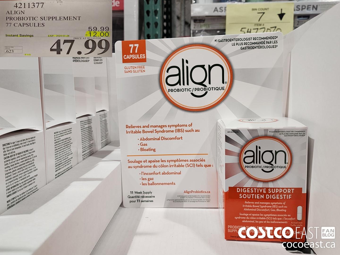 4211377 ALIGN PROBIOTIC SUPPLEMENT 77 CAPSULES ($12.00 INSTANT SAVINGS EXPIRES ON 2024-01-28) $47.99