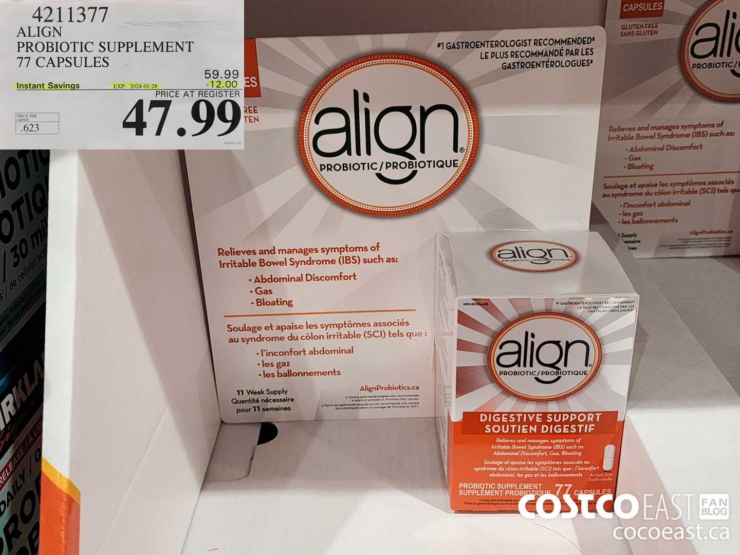 4211377 ALIGN PROBIOTIC SUPPLEMENT 77 CAPSULES ($12.00 INSTANT SAVINGS EXPIRES ON 2024-01-28) $47.99