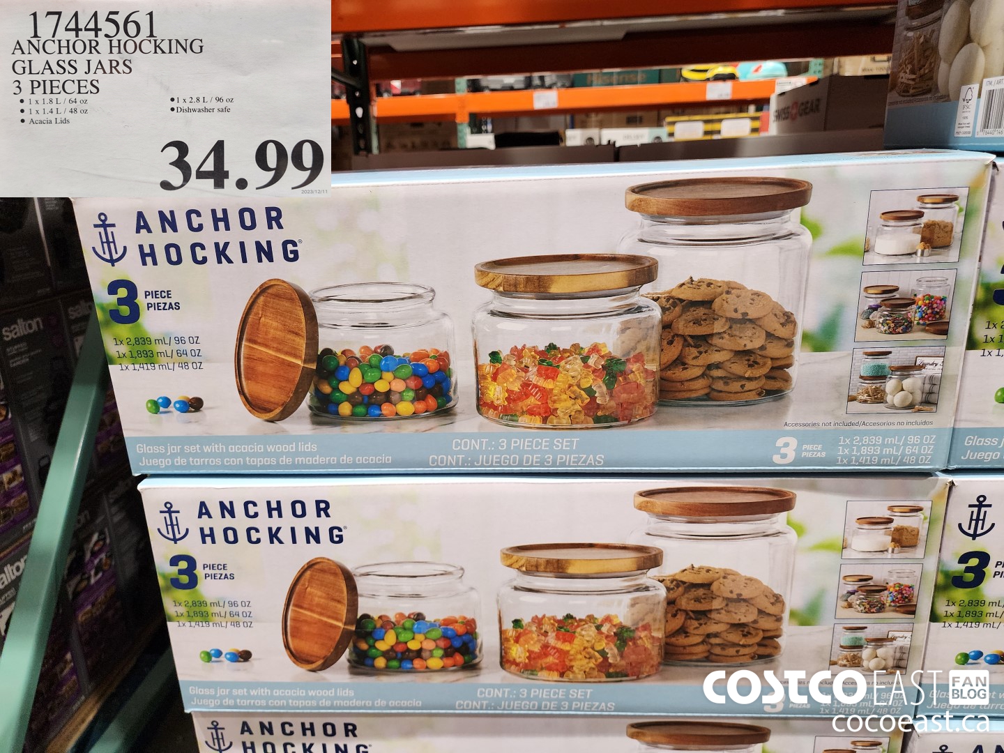 1744561 ANCHOR HOCKING GLASS JARS 3 PIECES $34.99