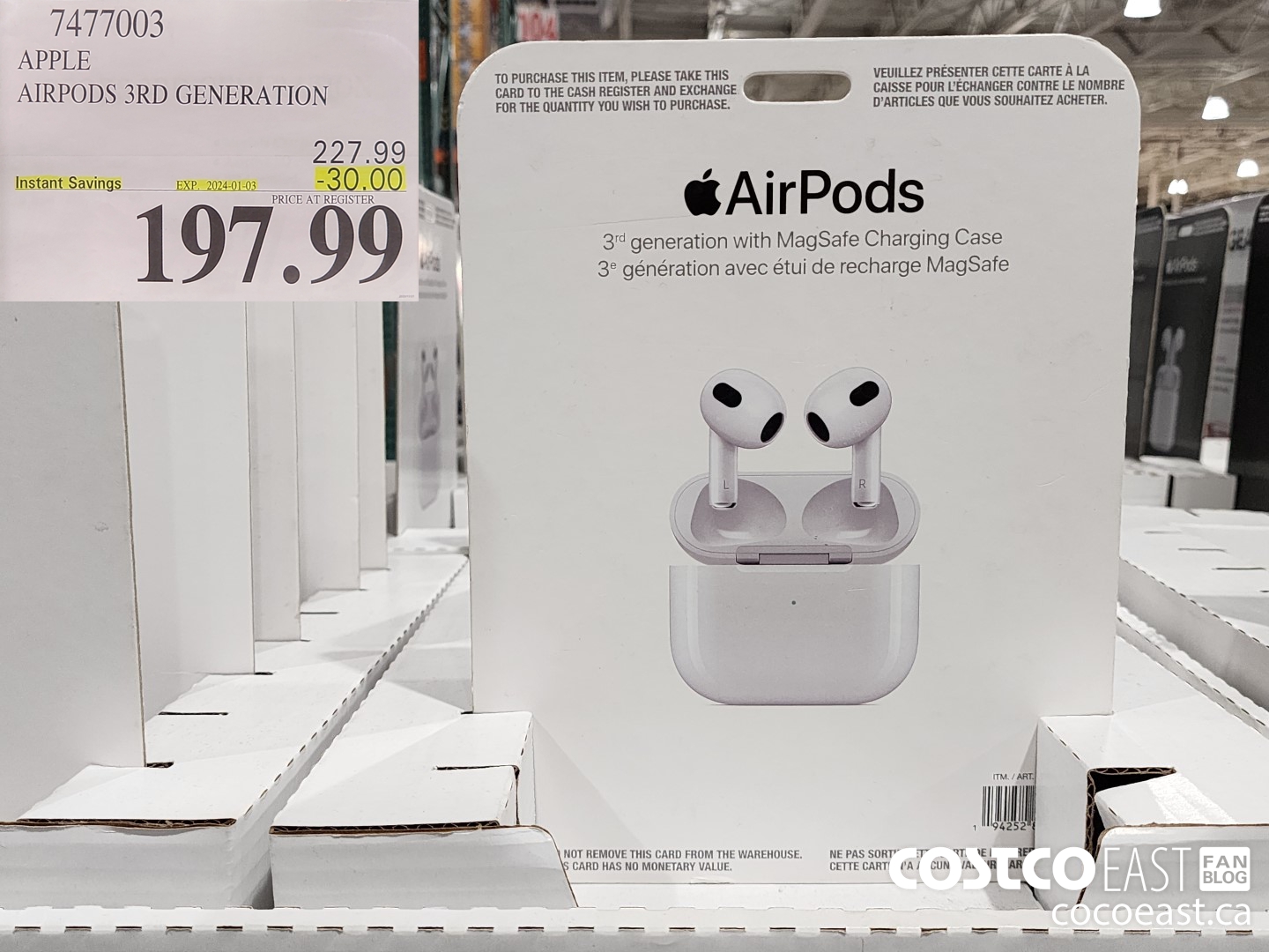 7477003 APPLE AIRPODS 3RD GENERATION ($30.00 INSTANT SAVINGS EXPIRES ON 2024-01-03) $197.99