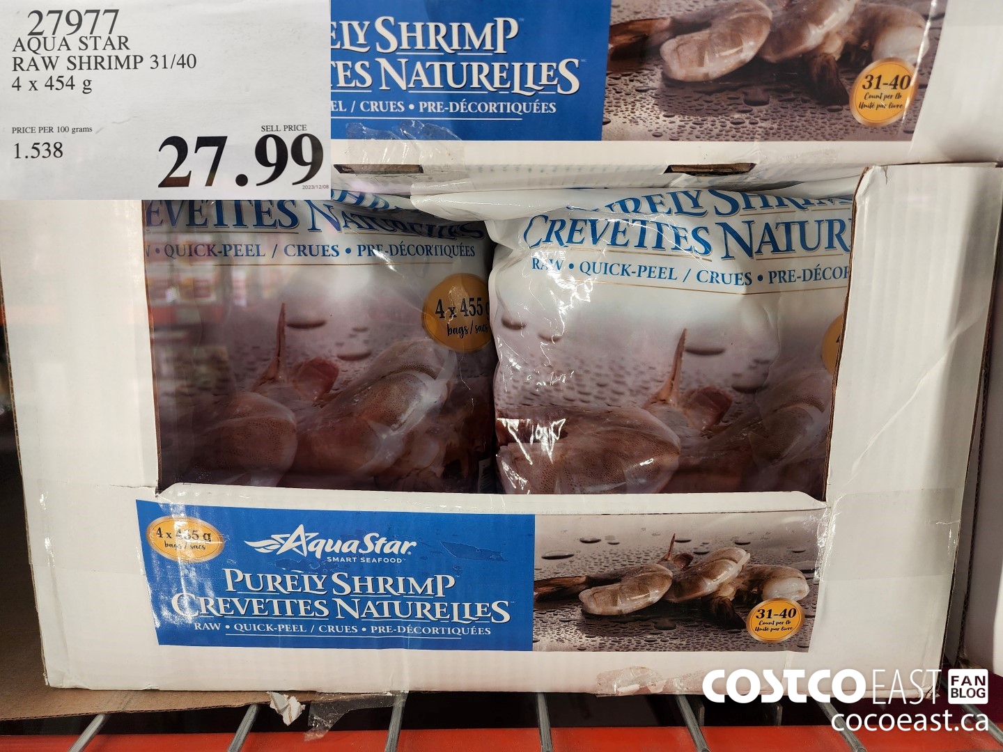 27977 AQUA STAR RAW SHRIMP 31/40 4 x 454 G $27.99