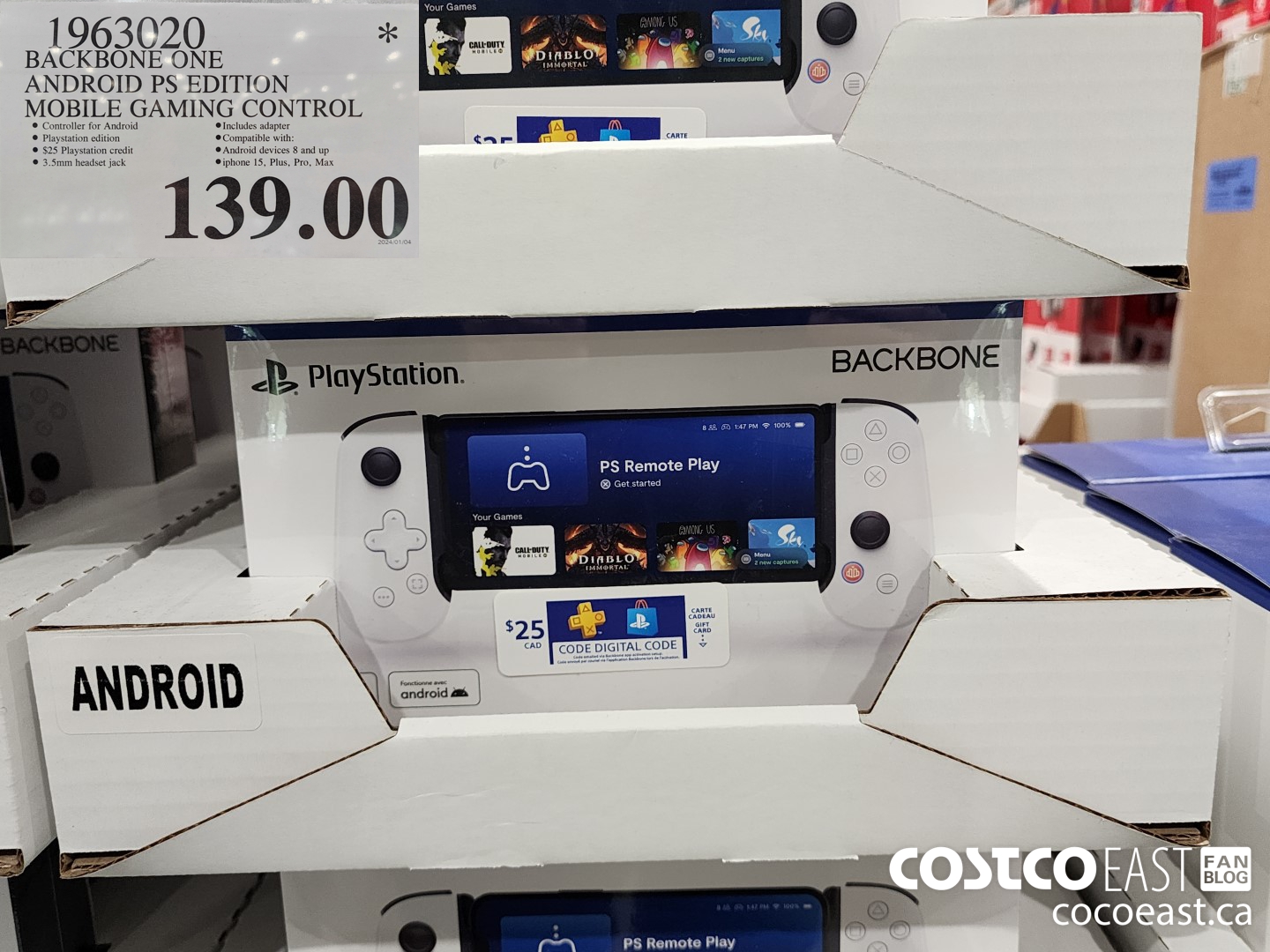 1963020 BACKBONE ONE ANDROID PS EDITION MOBILE GAMING CONTROL $139.00