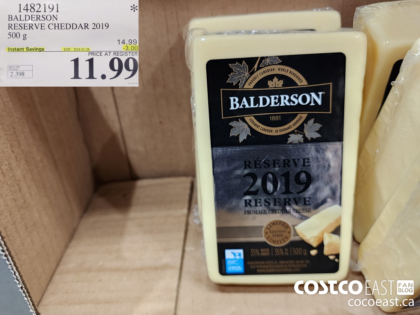 1482191 BALDERSON RESERVE CHEDDAR 2019 500 G ($3.00 INSTANT SAVINGS EXPIRES ON 2024-01-28) $11.99