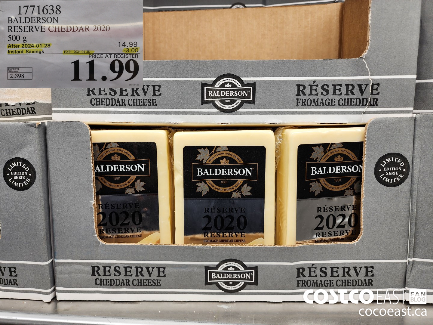 1771638 BALDERSON RESERVE CHEDDAR 2020 500 G ($3.00 INSTANT SAVINGS EXPIRES ON 2024-01-28) $11.99