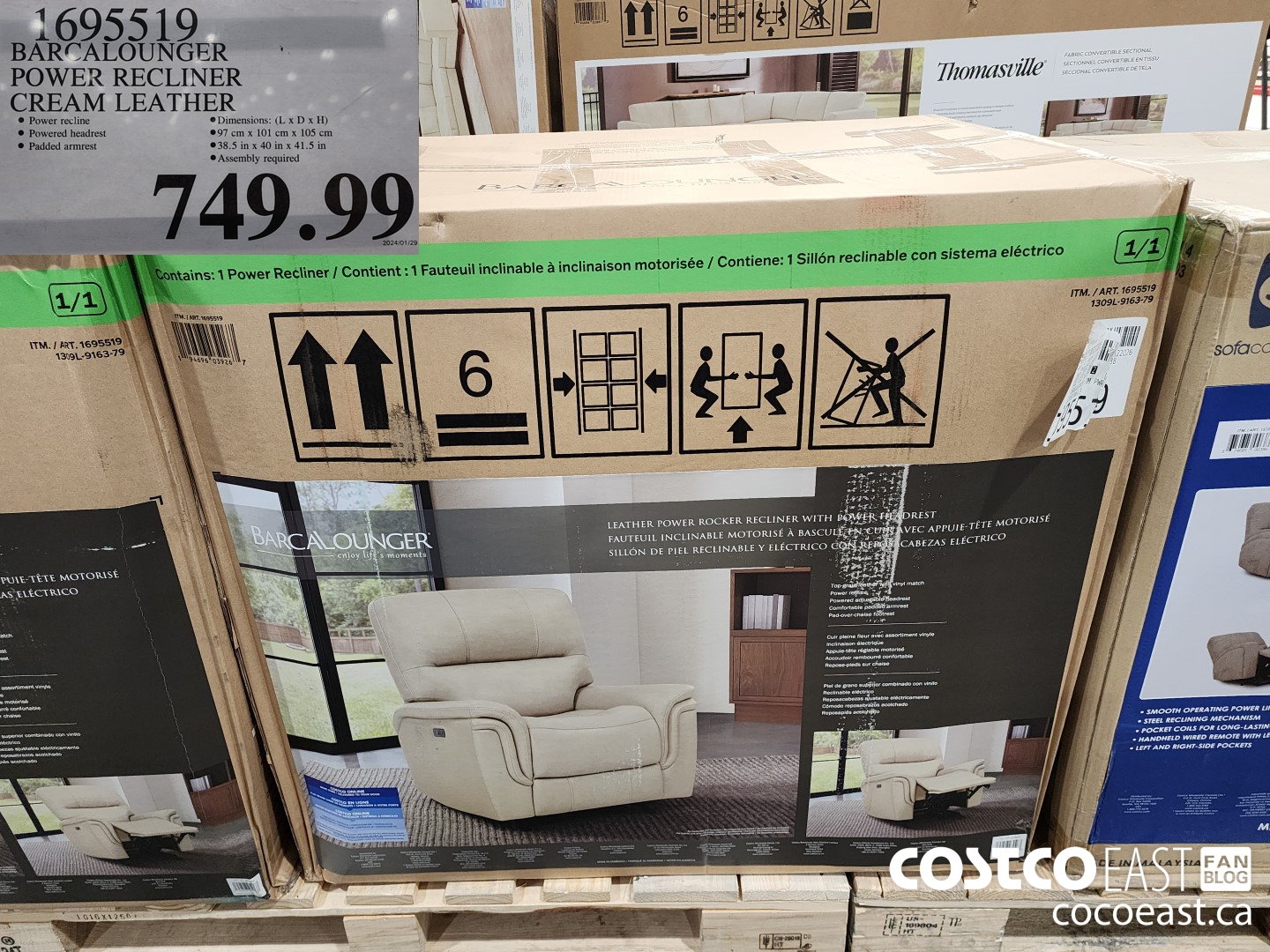 1695519 BARCALOUNGER POWER RECLINER CREAM LEATHER © $749.99