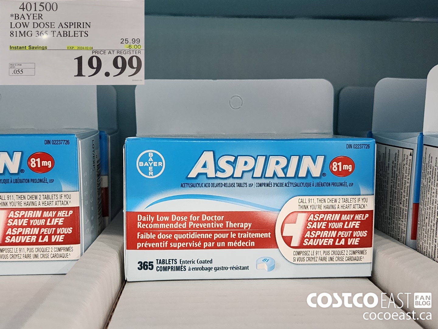 401500 BAYER LOW DOSE ASPIRIN 81MG 365 TABLETS ($6.00 INSTANT SAVINGS EXPIRES ON 2024-02-04) $19.99