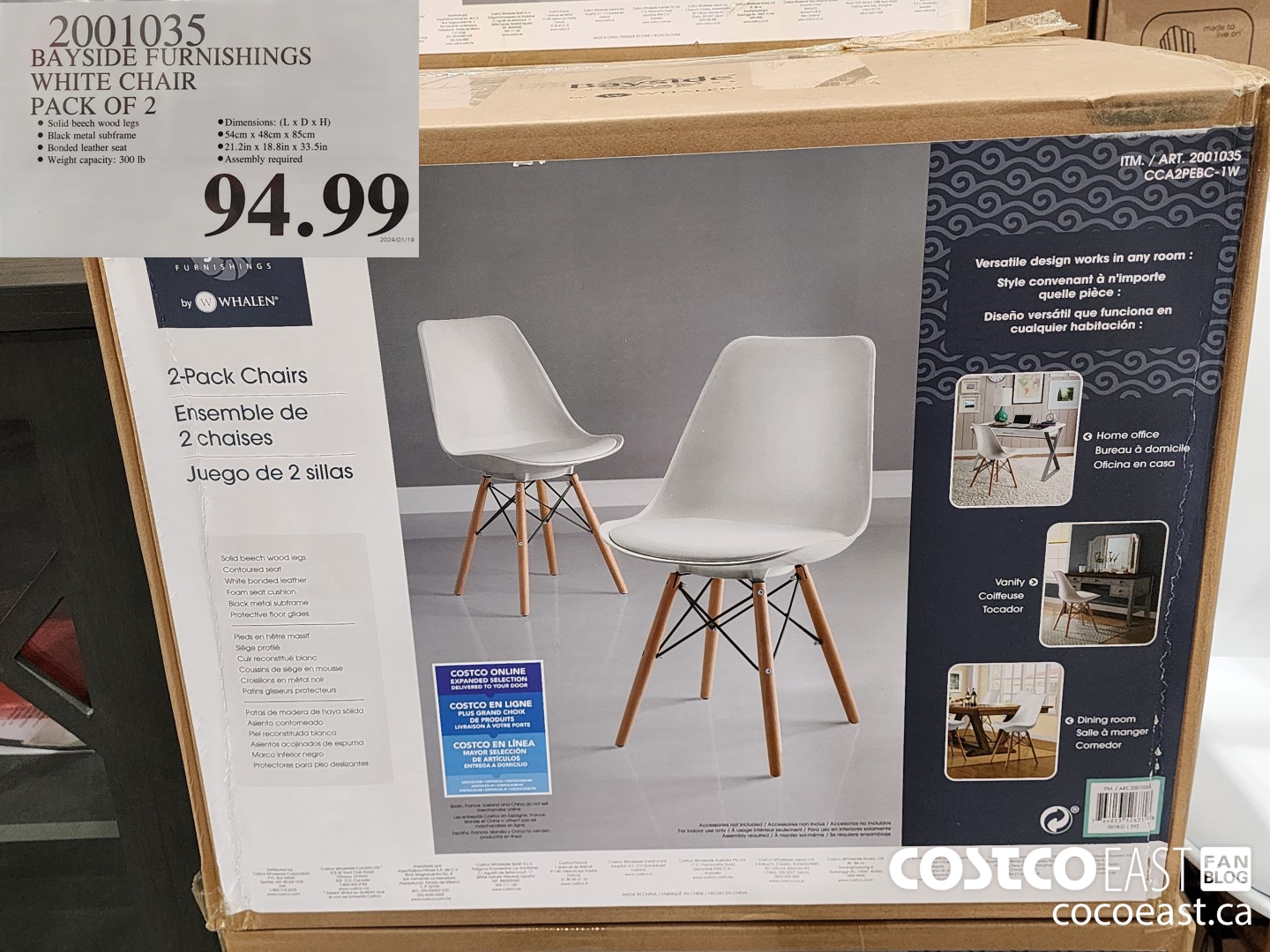 2001035 BAYSIDE FURNISHINGS WHITE CHAIR PACK 2 $94.99