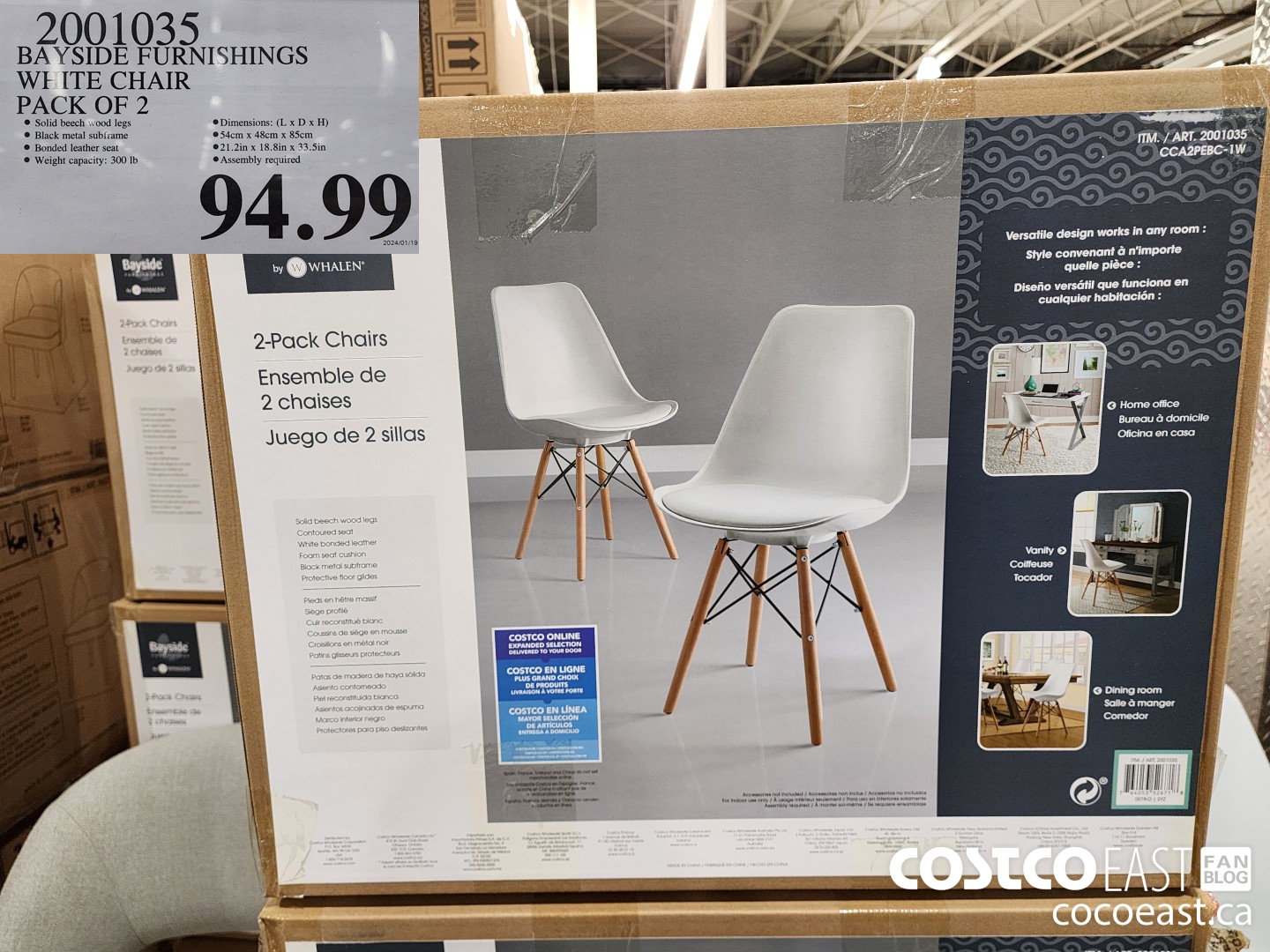 2001035 BAYSIDE FURNISHINGS WHITE CHAIR PACK 2 $94.99