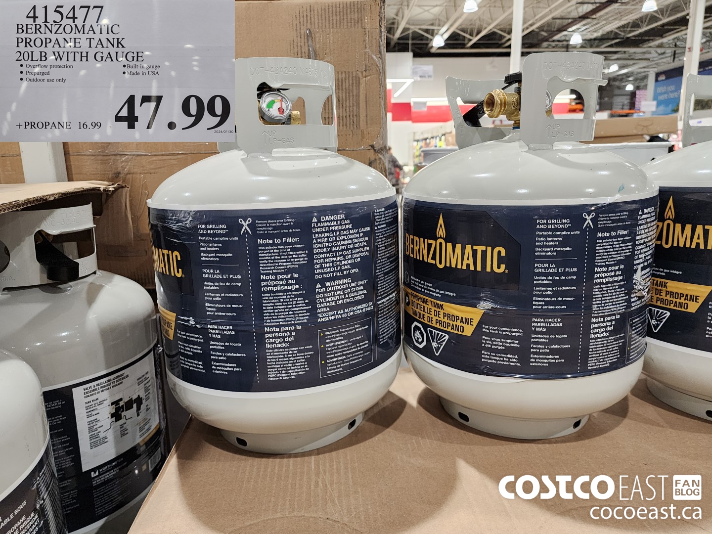 415477 BERNZOMATIC PROPANE TANK 20 LB WITH GAUGE $47.99