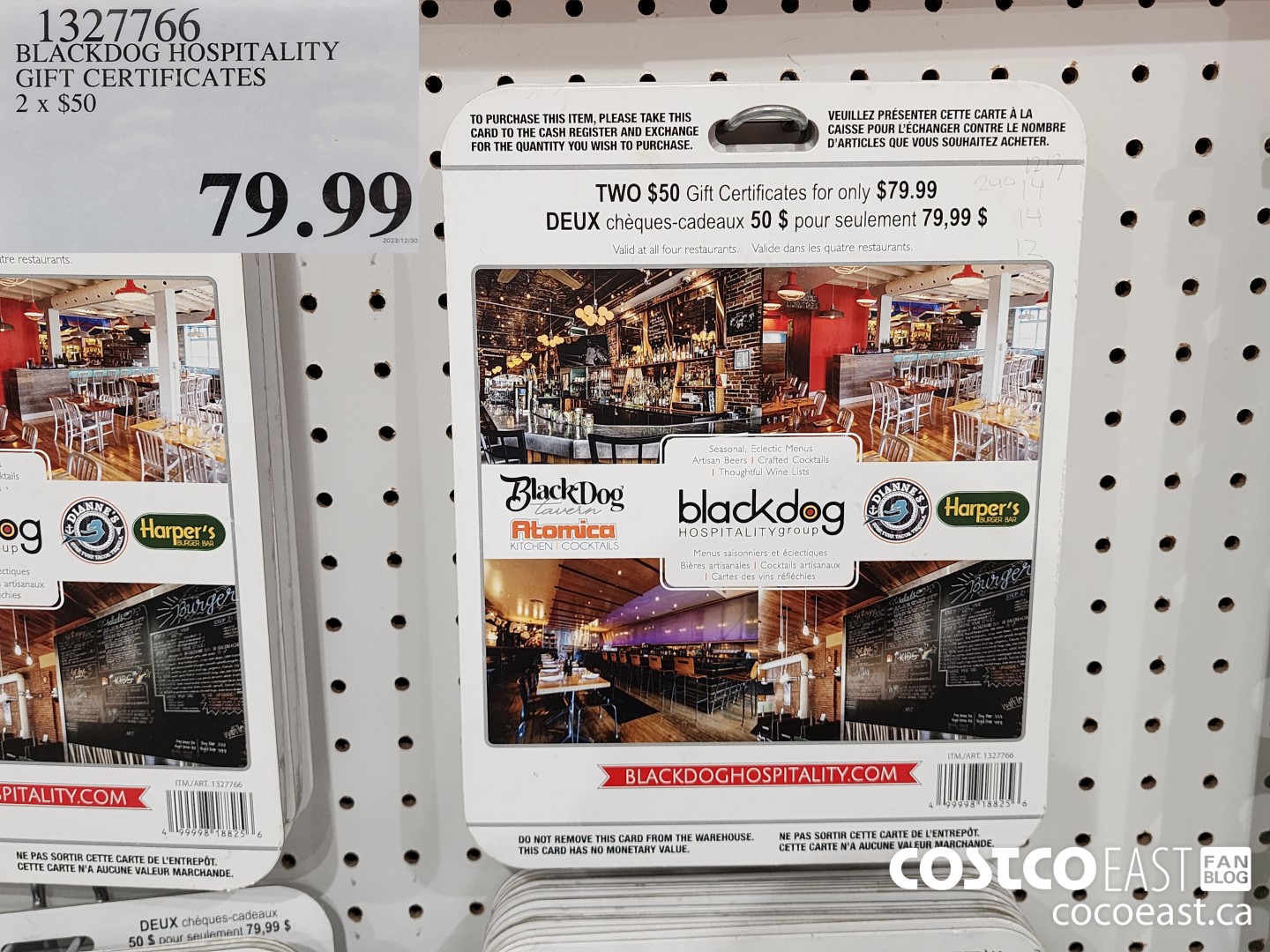 1327766 BLACKDOG HOSPITALITY GIFT CERTIFICATES 2 X $50 $79.99