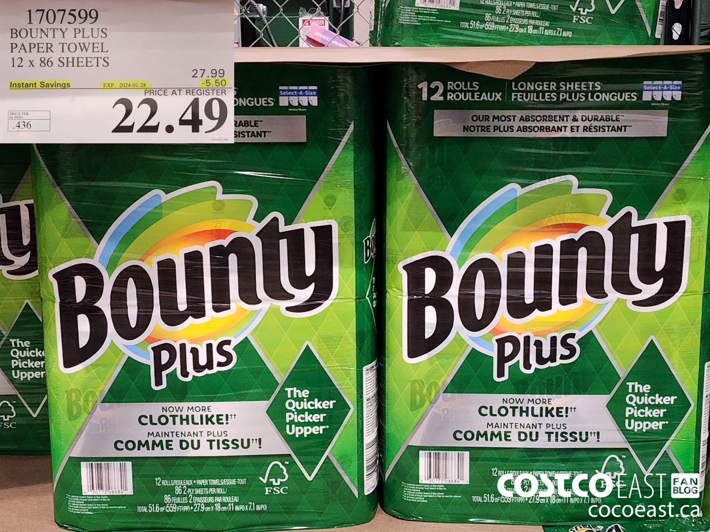 1707599 BOUNTY PLUS PAPER TOWEL 12 x 86 sheets ($5.50 INSTANT SAVINGS EXPIRES ON 2024-01-28) $22.49