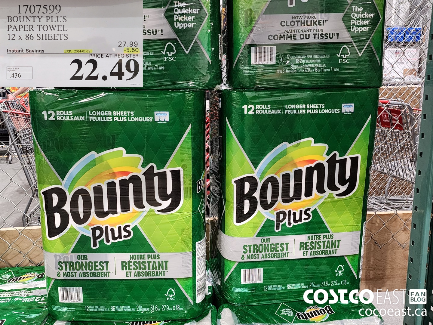 1707599 BOUNTY PLUS PAPER TOWEL 12 x 86 sheets ($5.50 INSTANT SAVINGS EXPIRES ON 2024-01-28) $22.49