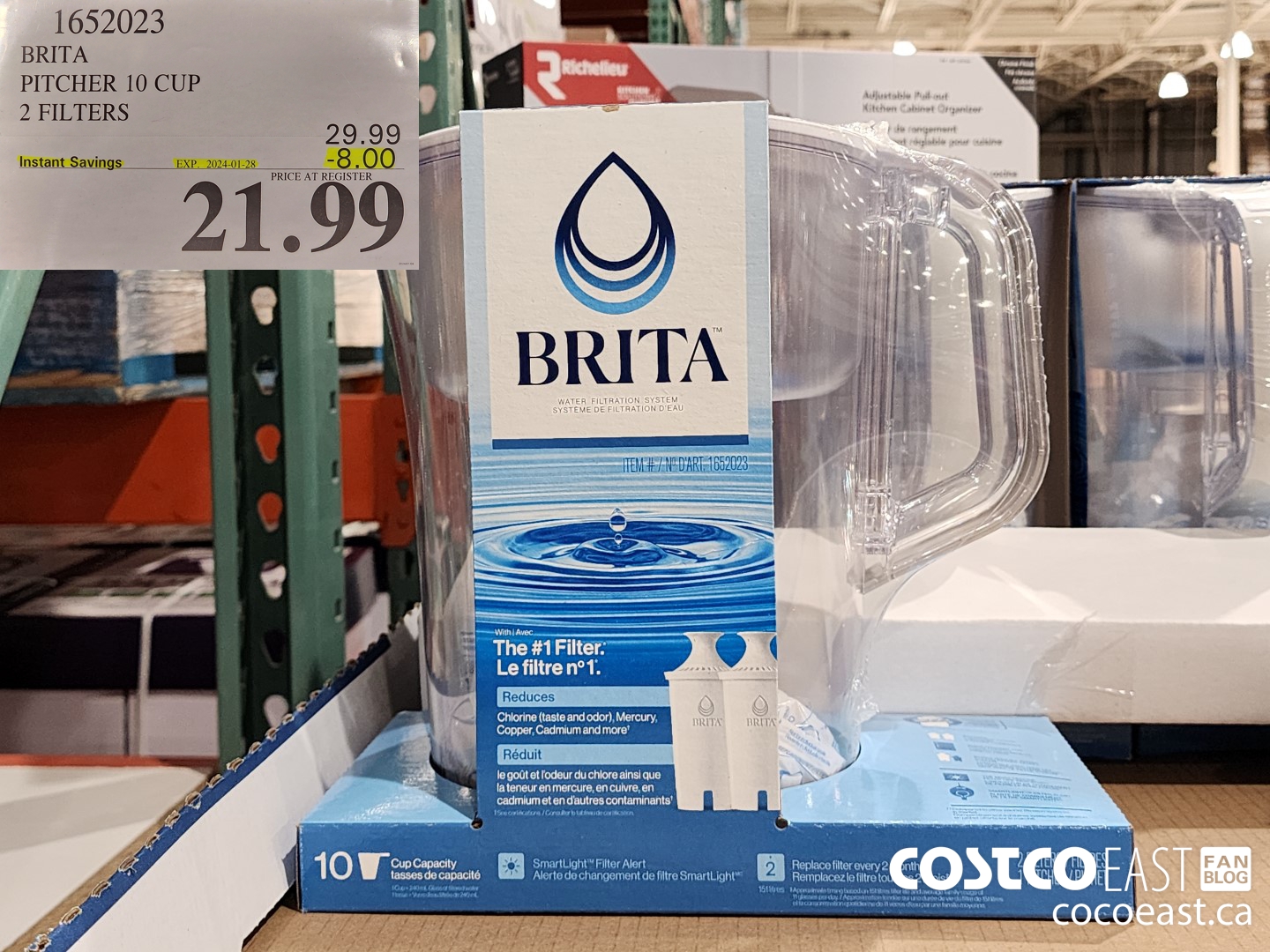 1652023 BRITA PITCHER 10 CUP 2 FILTERS ($8.00 INSTANT SAVINGS EXPIRES ON 2024-01-28) $21.99