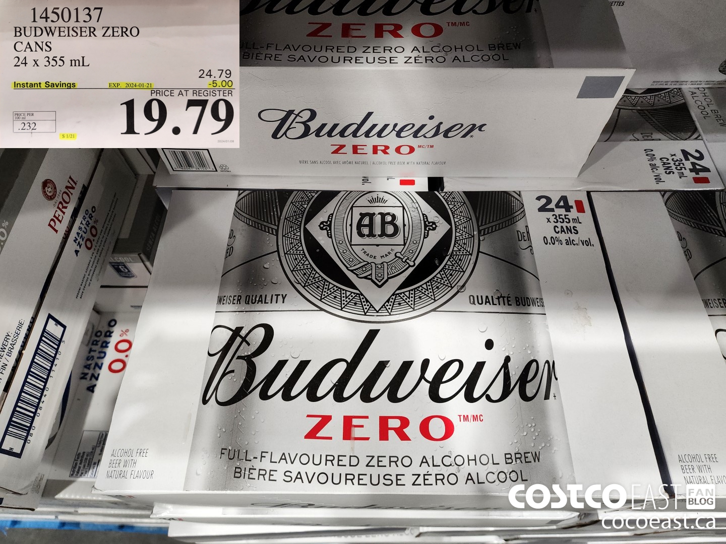 1450137 BUDWEISER ZERO CANS 24 X 355 ML ($5.00 INSTANT SAVINGS EXPIRES ON 2024-01-21) $19.79