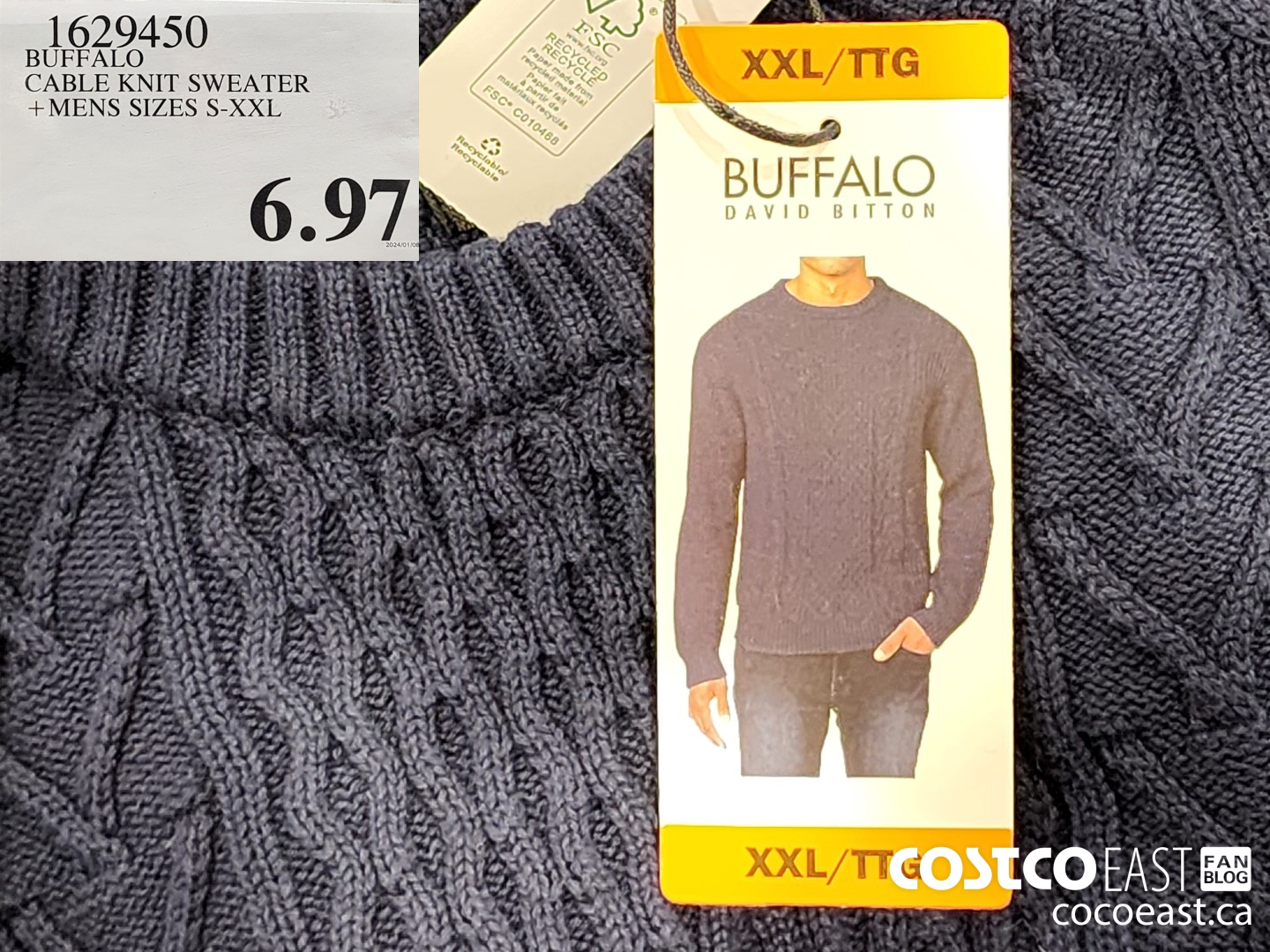 1629450 BUFFALO CABLE KNIT SWEATER + MENS SIZES S-XXL $6.97