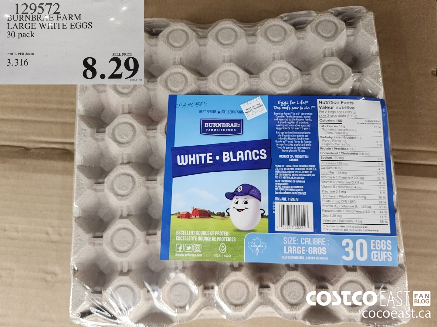 129572 BURNBRAE FARM LARGE WHITE EGGS 30 PACK $8.29