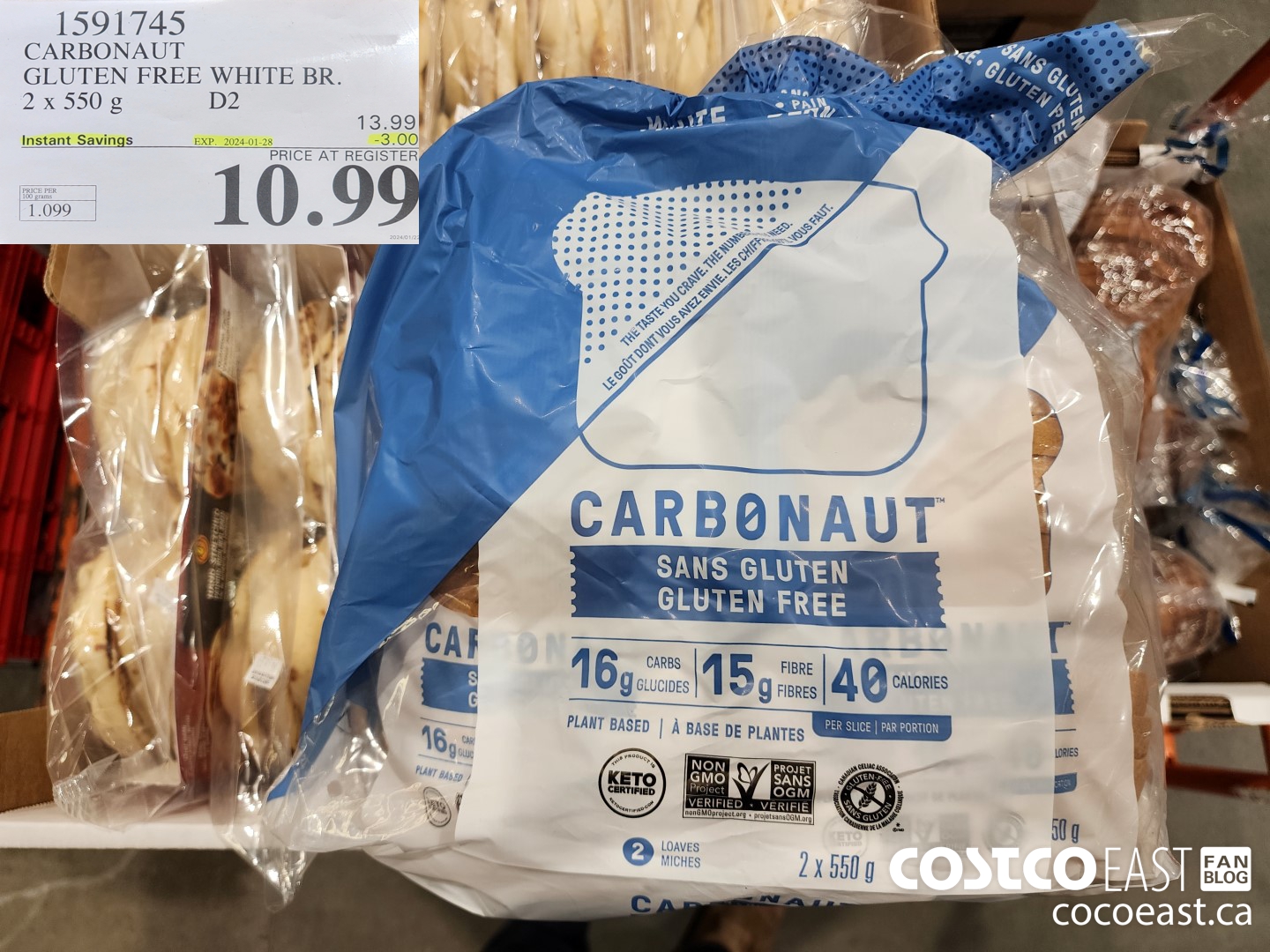1591745 CARBONAUT GLUTEN FREE WHITE BR. 2 x 550 g ($3.00 INSTANT SAVINGS EXPIRES ON 2024-01-28) $10.99