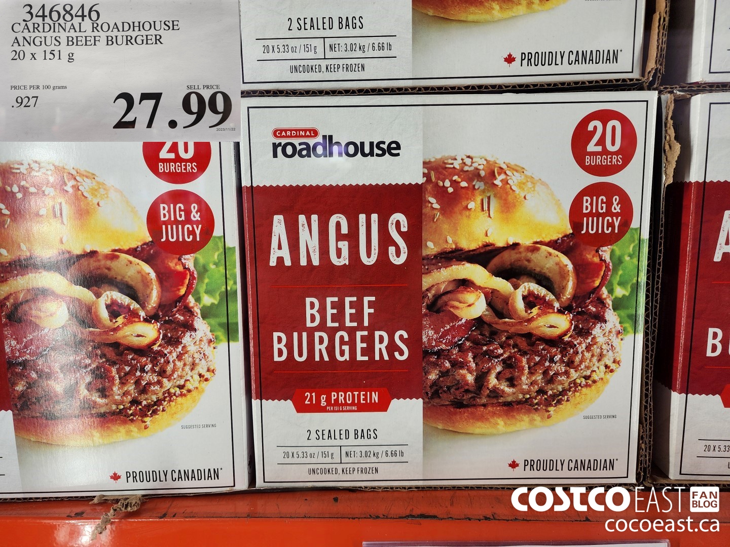 346846 CARDINAL ROADHOUSE ANGUS BEEF BURGER 20 X 151 G $27.99