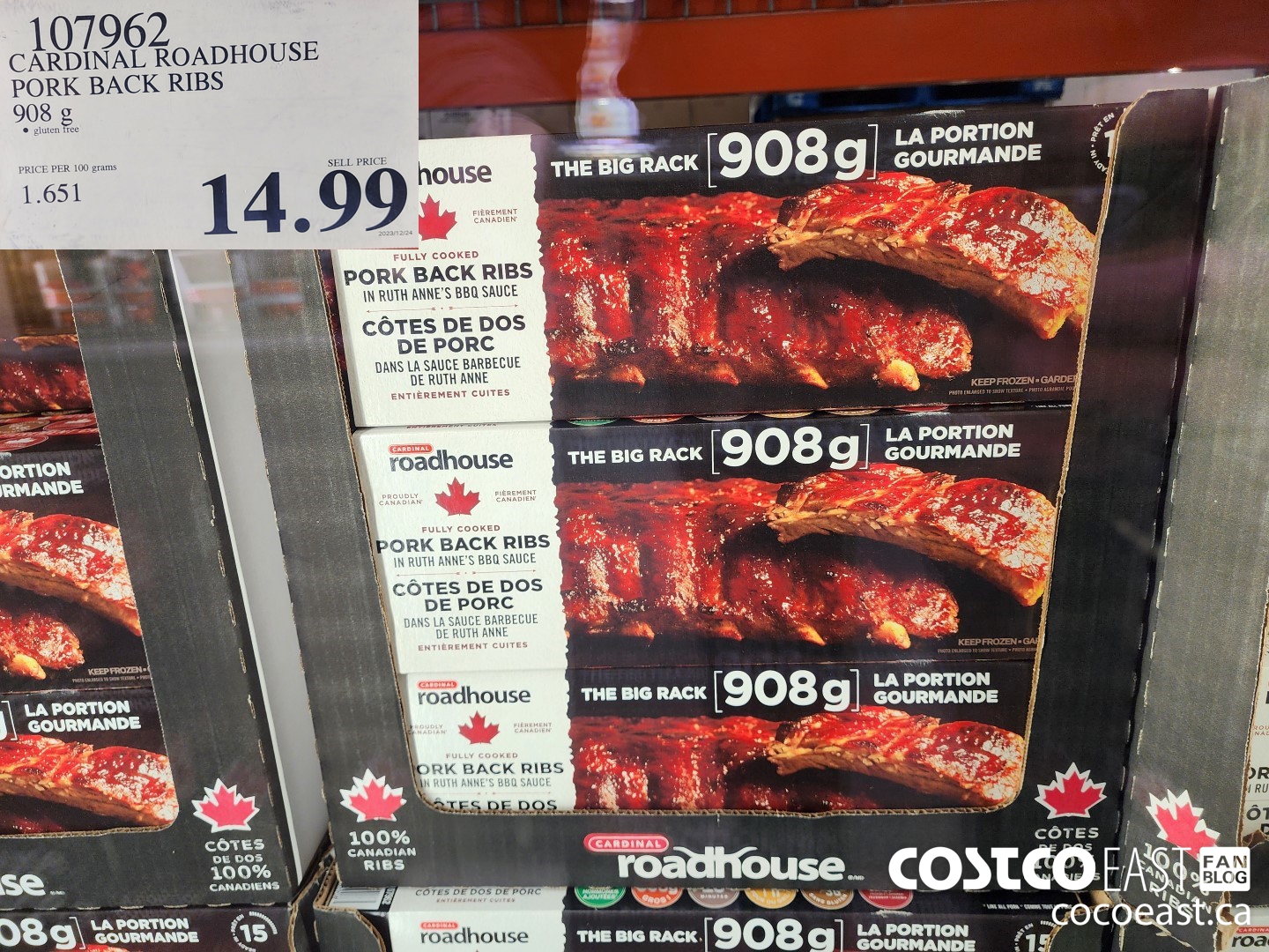 107962 CARDINAL ROADHOUSE PORK BACK RIBS 908 g $14.99