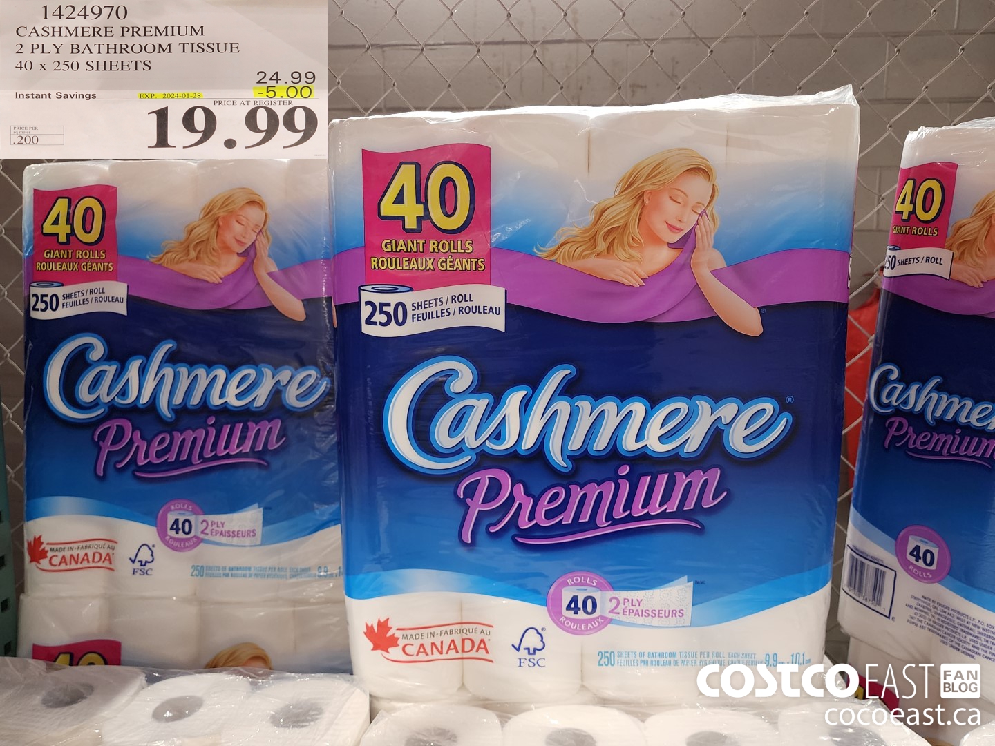 1424970 CASHMERE PREMIUM 2 PLY BATHROOM TISSUE 40 x 250 sheets 500 ($5.00 INSTANT SAVINGS EXPIRES ON 2024-01-28) $19.99