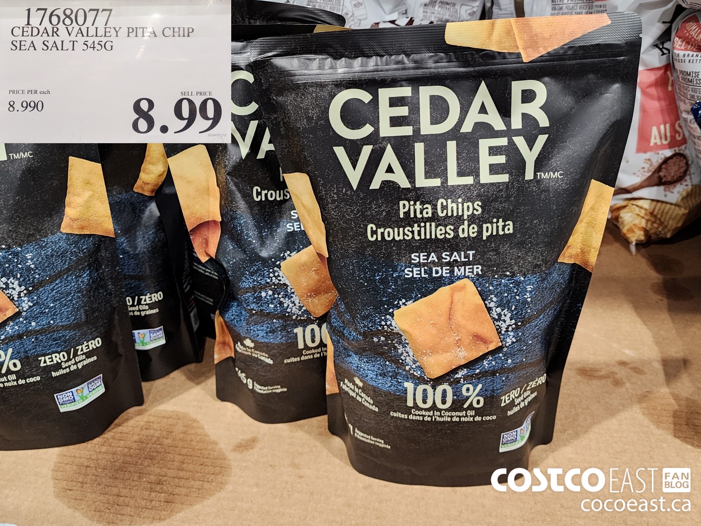 1768077 CEDAR VALLEY PITA CHIP SEA SALT 545G $8.99