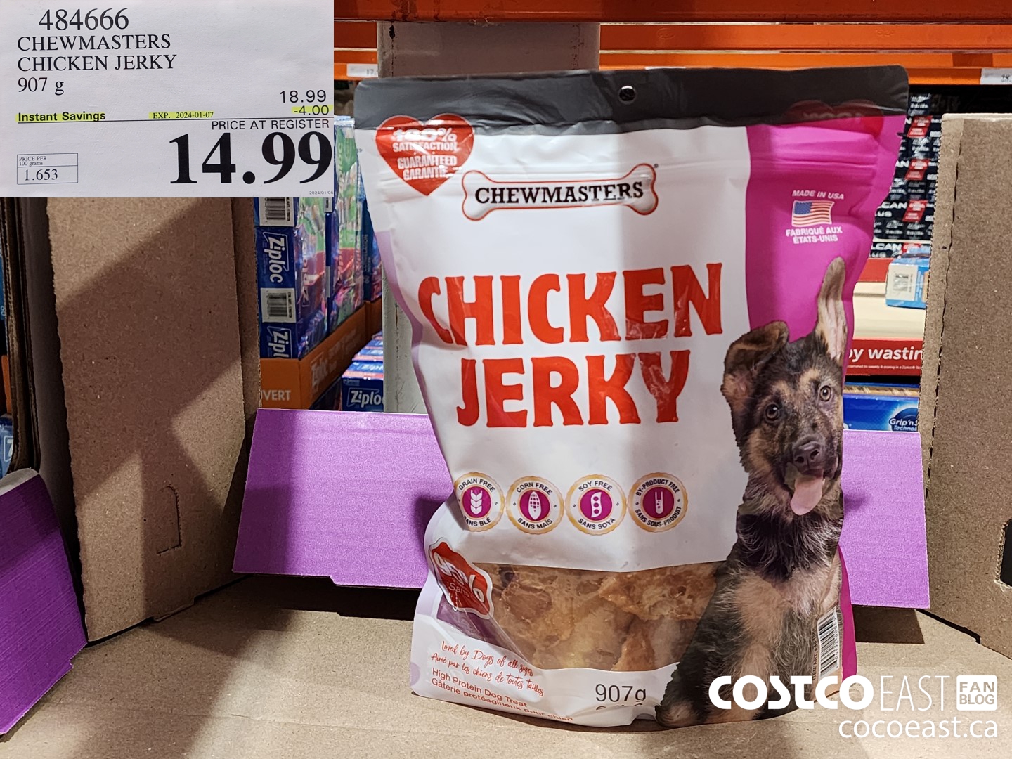 484666 CELEBRITY CHICKEN JERKY 907 G ($4.00 INSTANT SAVINGS EXPIRES ON 2024-01-07) $14.99