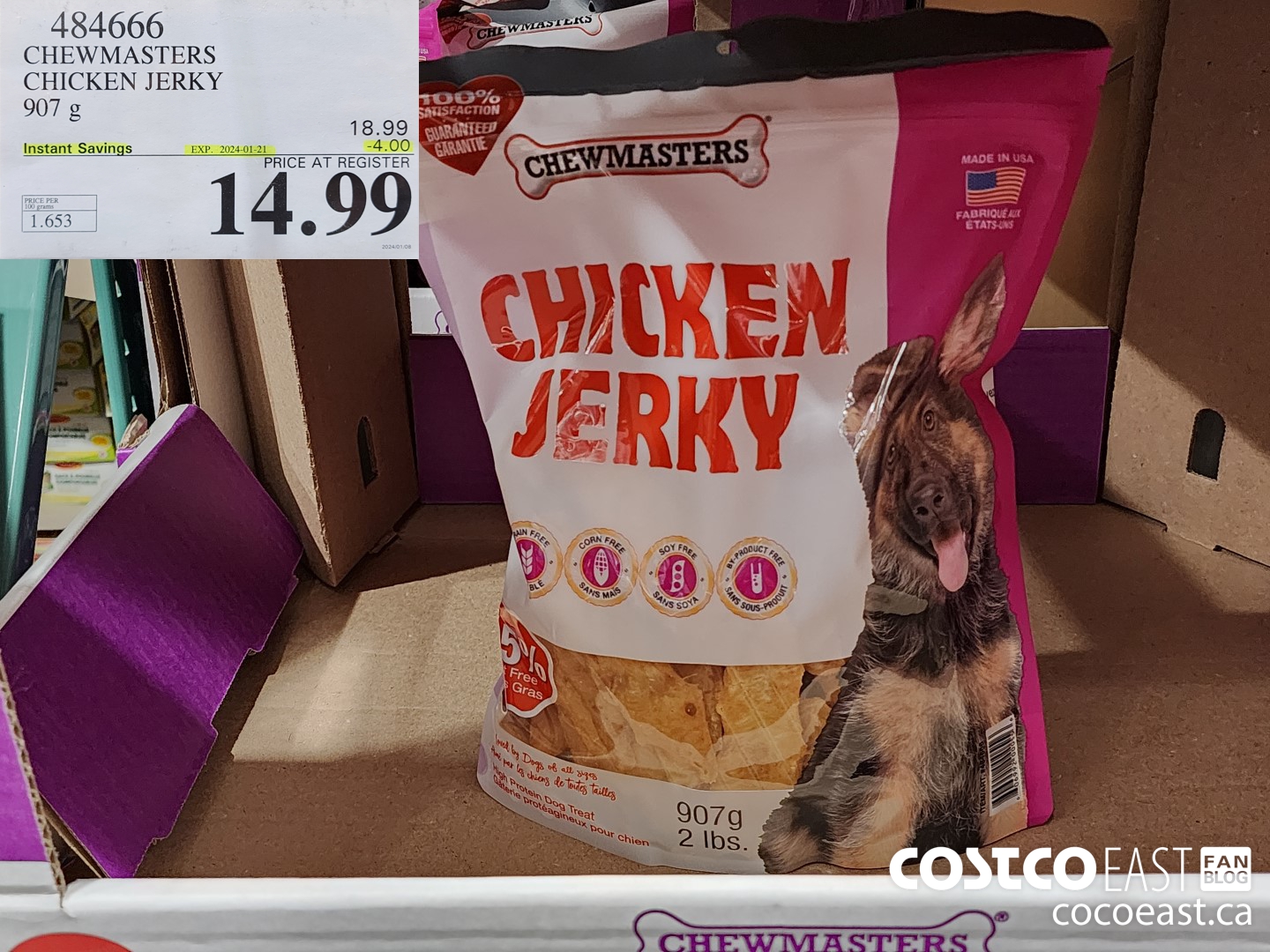 484666 CELEBRITY CHICKEN JERKY 907 G ($4.00 INSTANT SAVINGS EXPIRES ON 2024-01-21) $14.99