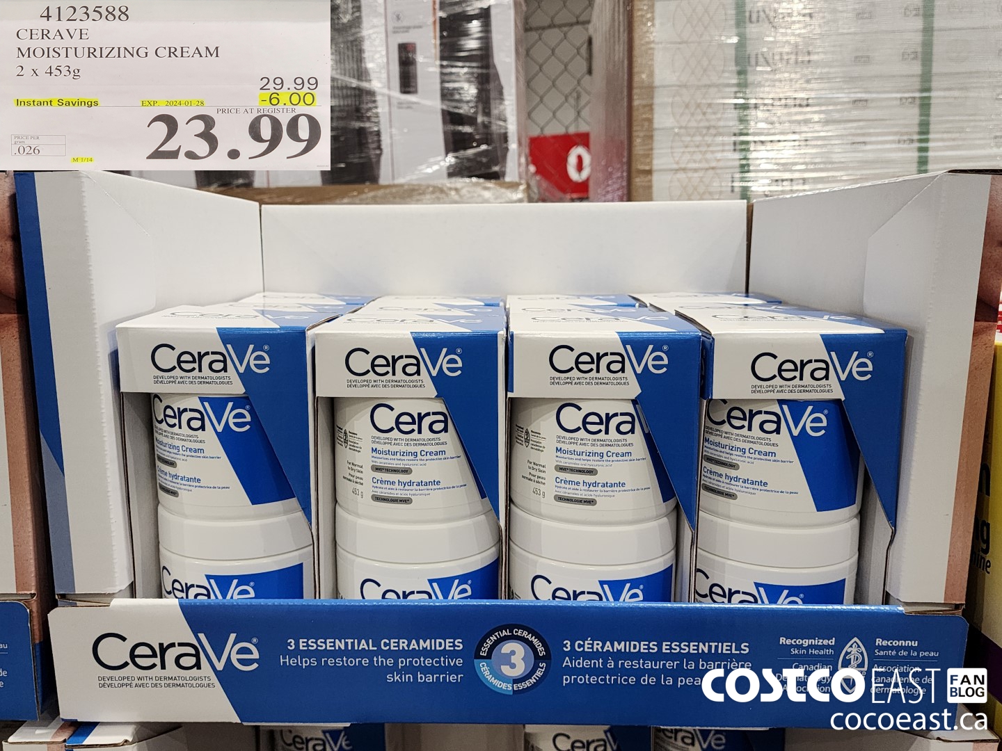 4123588 CERAVE MOISTURIZING CREAM 2 x 453g ($6.00 INSTANT SAVINGS EXPIRES ON 2024-01-28) $23.99