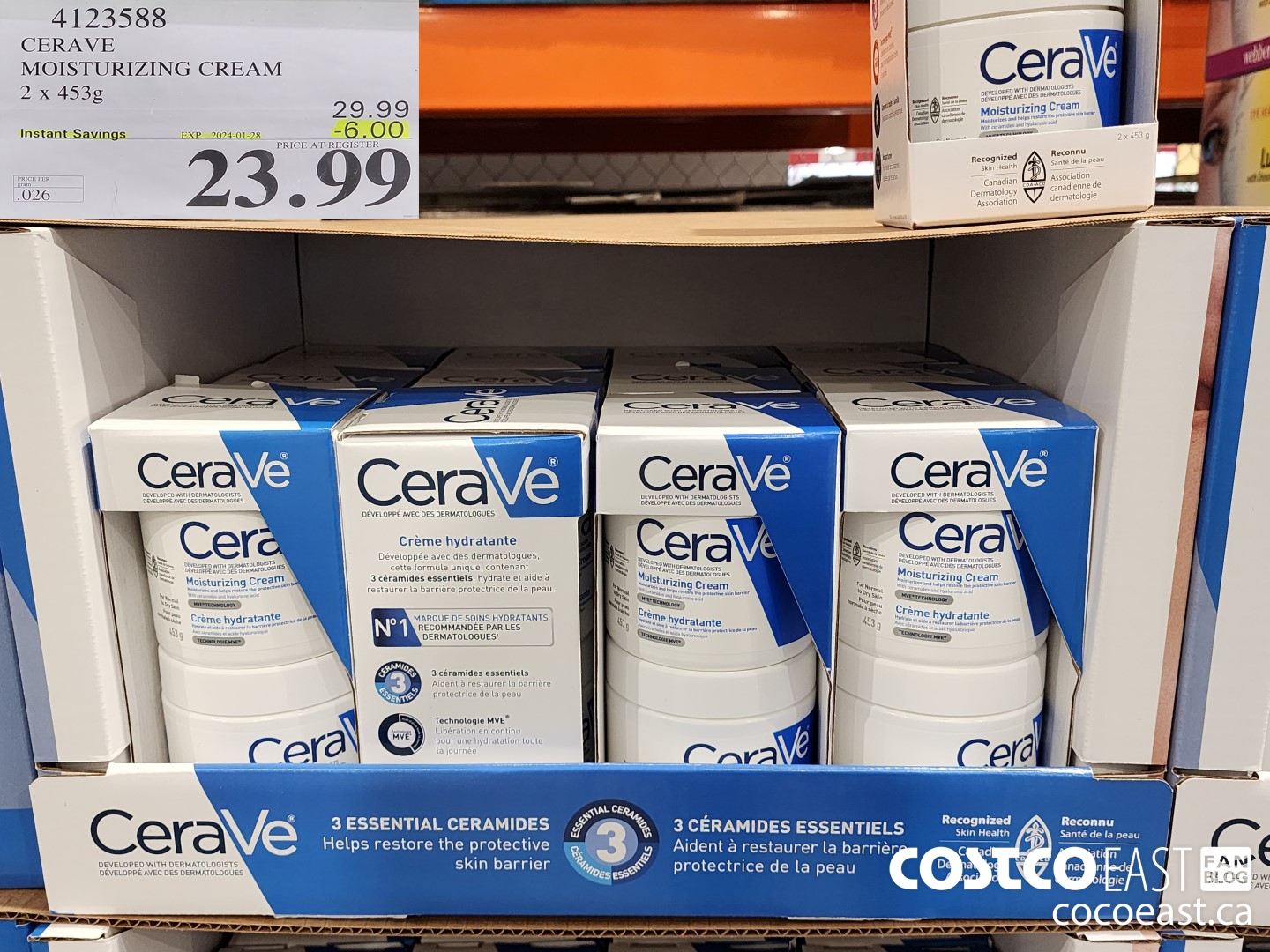 4123588 CERAVE MOISTURIZING CREAM 2 x 453g ($6.00 INSTANT SAVINGS EXPIRES ON 2024-01-28) $23.99