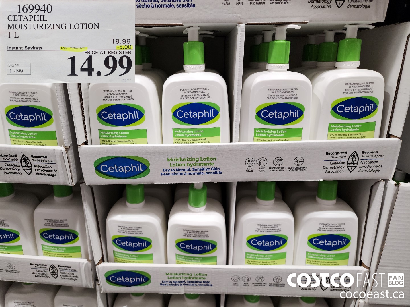 169940 CETAPHIL MOISTURIZING LOTION 1 L ($5.00 INSTANT SAVINGS EXPIRES ON 2024-01-28) $14.99