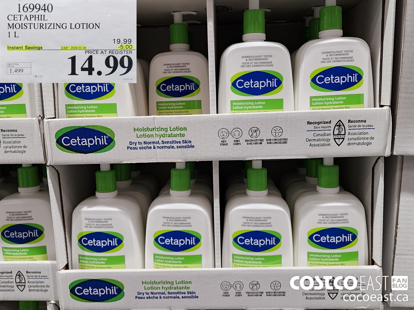 169940 CETAPHIL MOISTURIZING LOTION 1 L ($5.00 INSTANT SAVINGS EXPIRES ON 2024-01-28) $14.99