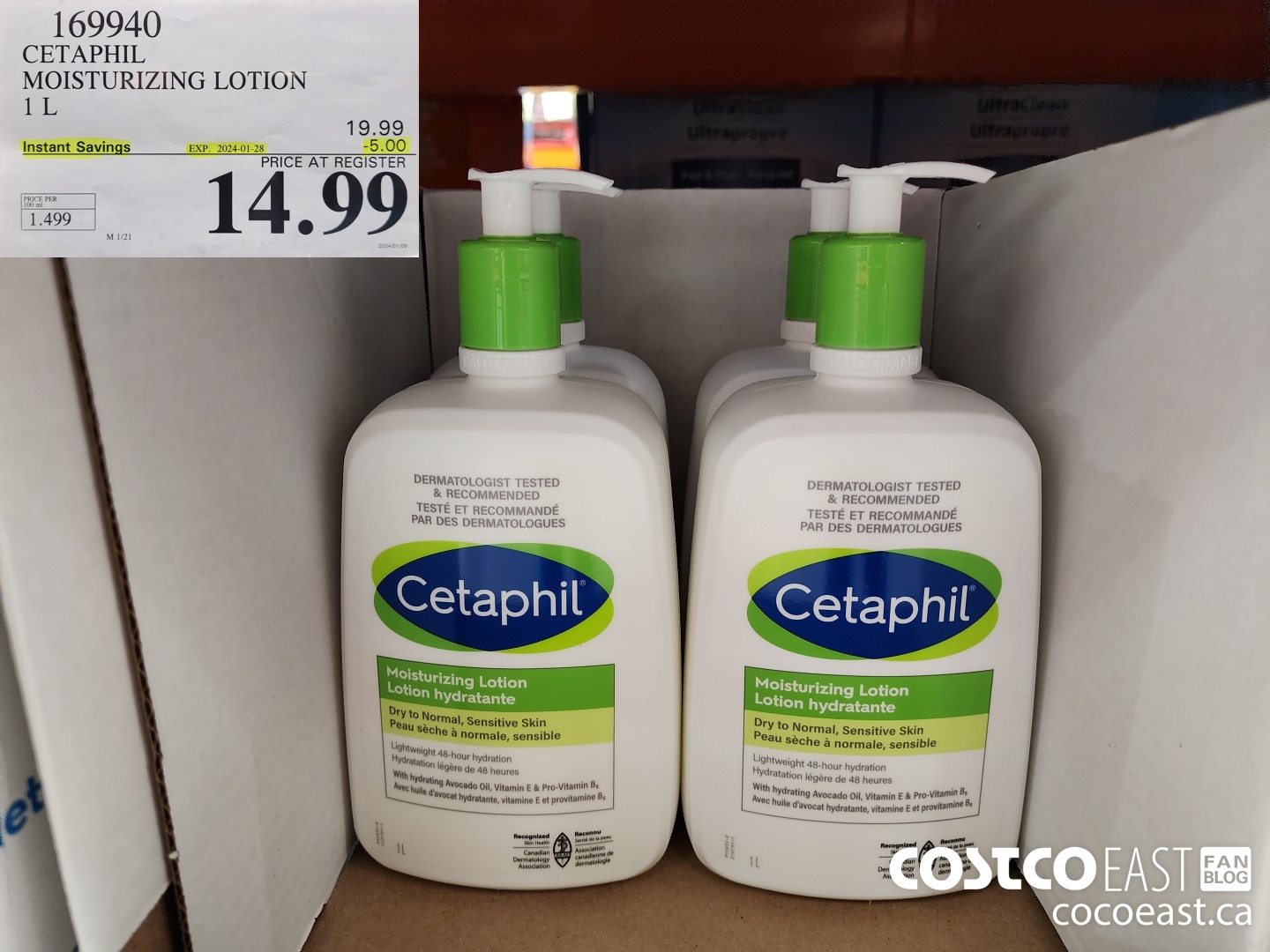 169940 CETAPHIL MOISTURIZING LOTION 1 L ($5.00 INSTANT SAVINGS EXPIRES ON 2024-01-28) $14.99